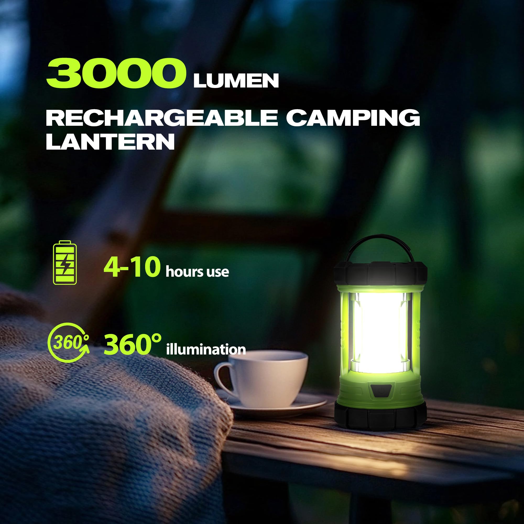 elesall Camping Lantern, 3000LM LED Rechargeable Battery Operated Lantern, 5 Light Modes, COB Waterproof Lantern Flashlight, Cam