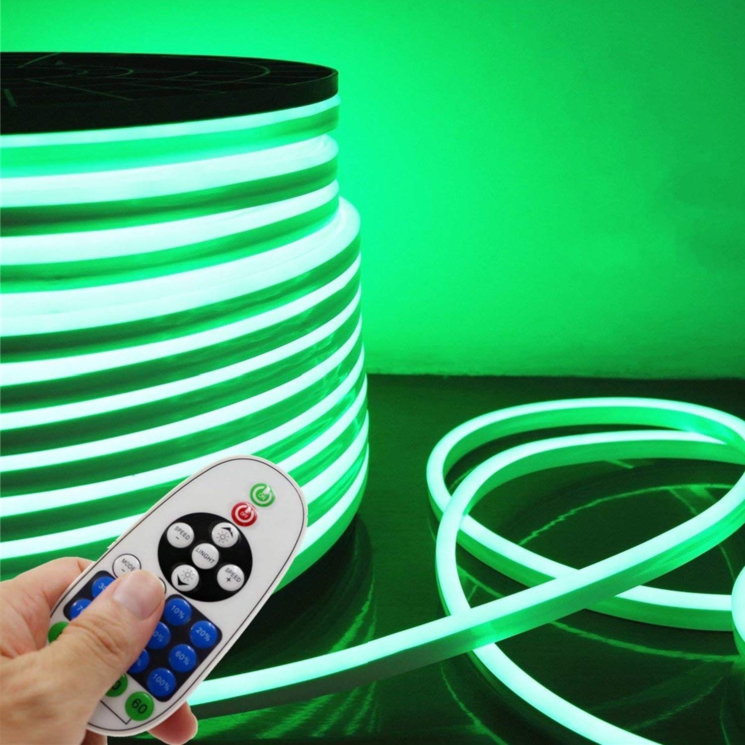 IEKOV LED Neon Light Strip, Dimmable, Waterproof, 10m/32.8ft, Green, Model NEON LIGHT-G-10M, 120 LEDs/M