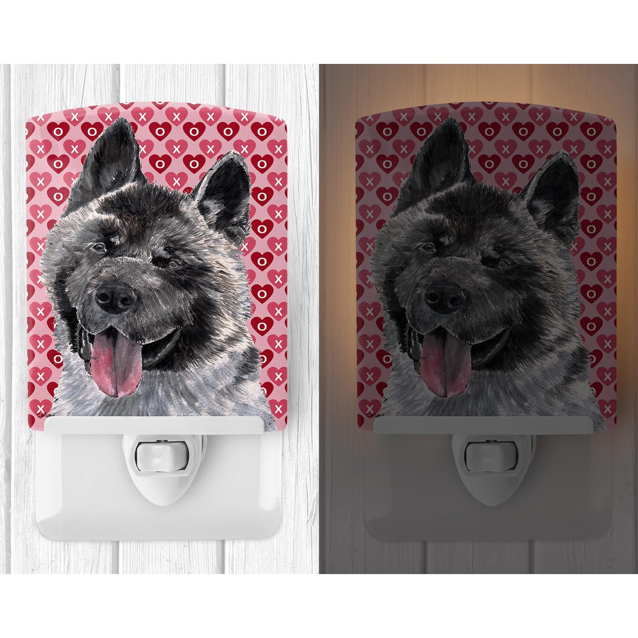 Carolines Treasures Ceramic Night Light, Akita Hearts, UL-Certified, 6x4x3in, Multicolor, Model SC9484CNL