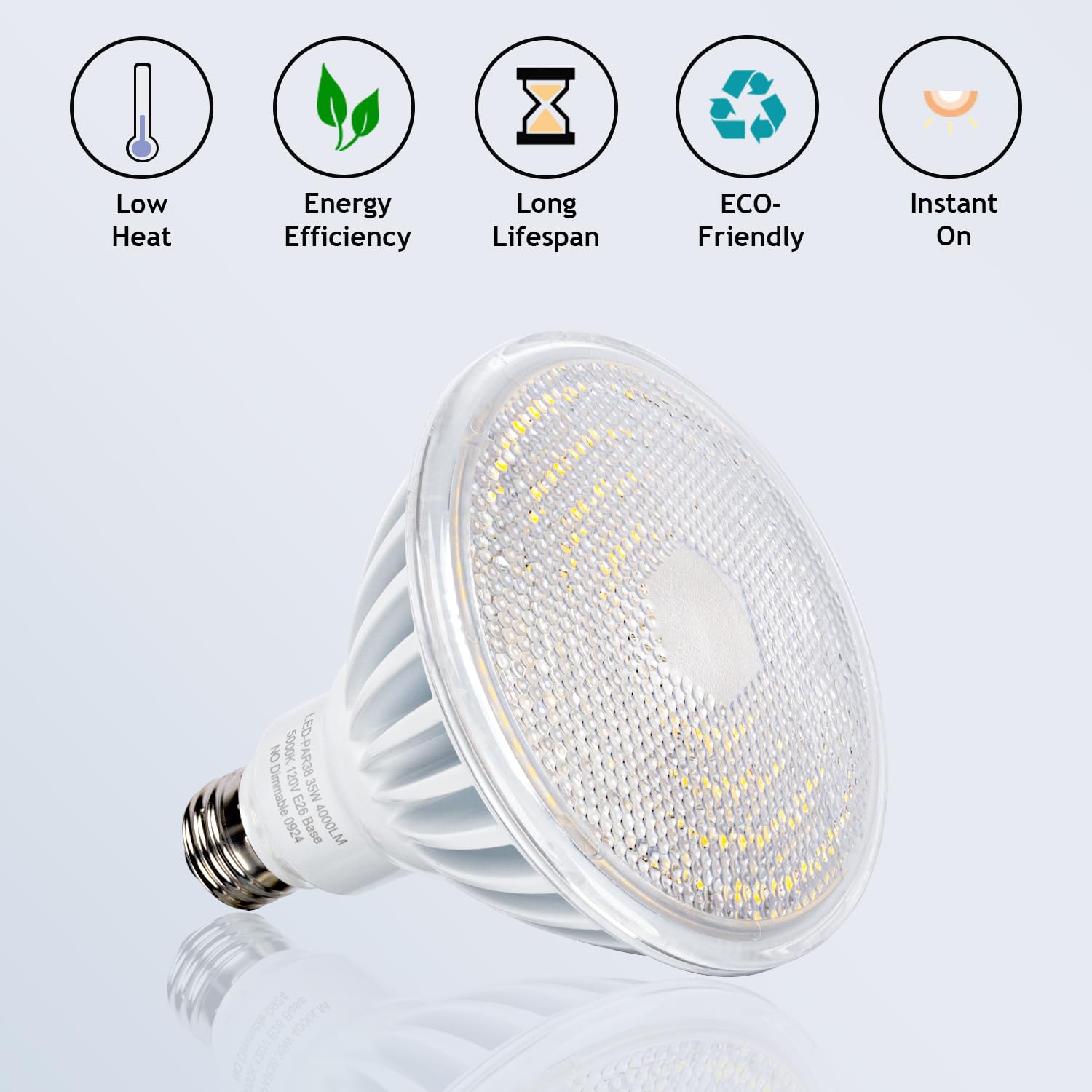 Maelsrlg PAR38 LED Flood Light Bulbs, 300W Equivalent, 35W 4000LM, Daylight 5000K, Waterproof, Non-Dimmable, 2
