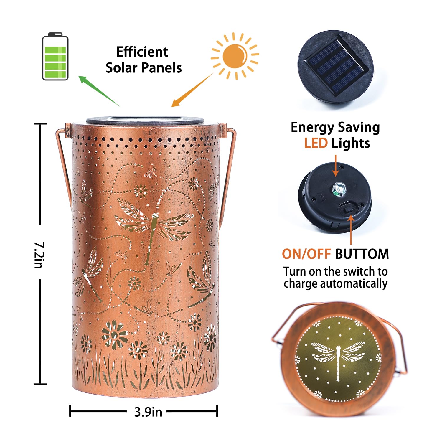 Dragonfly Solar Lanterns Outdoor Waterproof Hanging Solar Lights Dragonfly Gifts For Women Men Metal Decorative Led Lanterns For