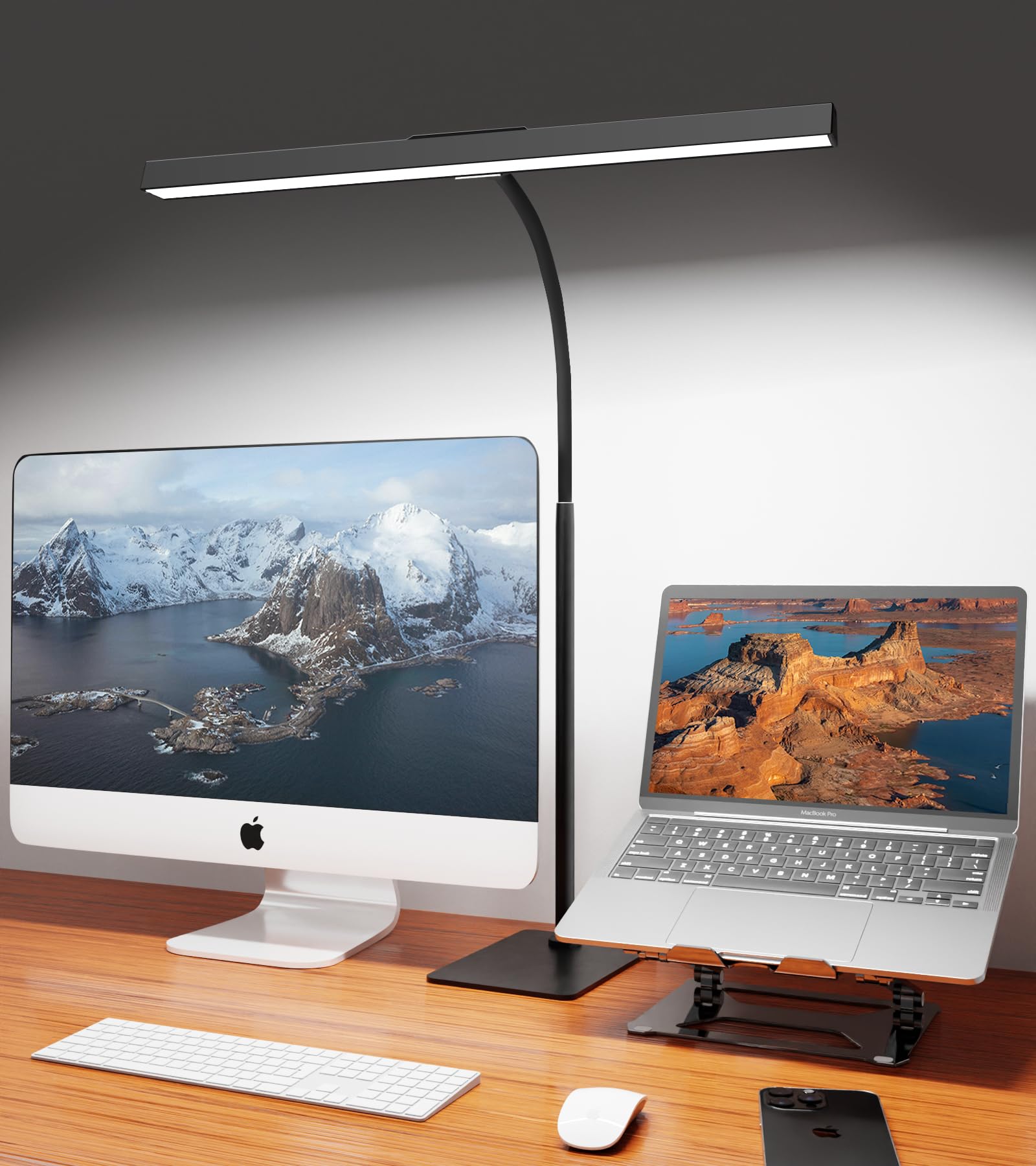 Kaulsoue LED Desk Lamp, 12W Eye-Caring Architect Light, Adjustable Gooseneck, Touch Control, Black, Model LS51D