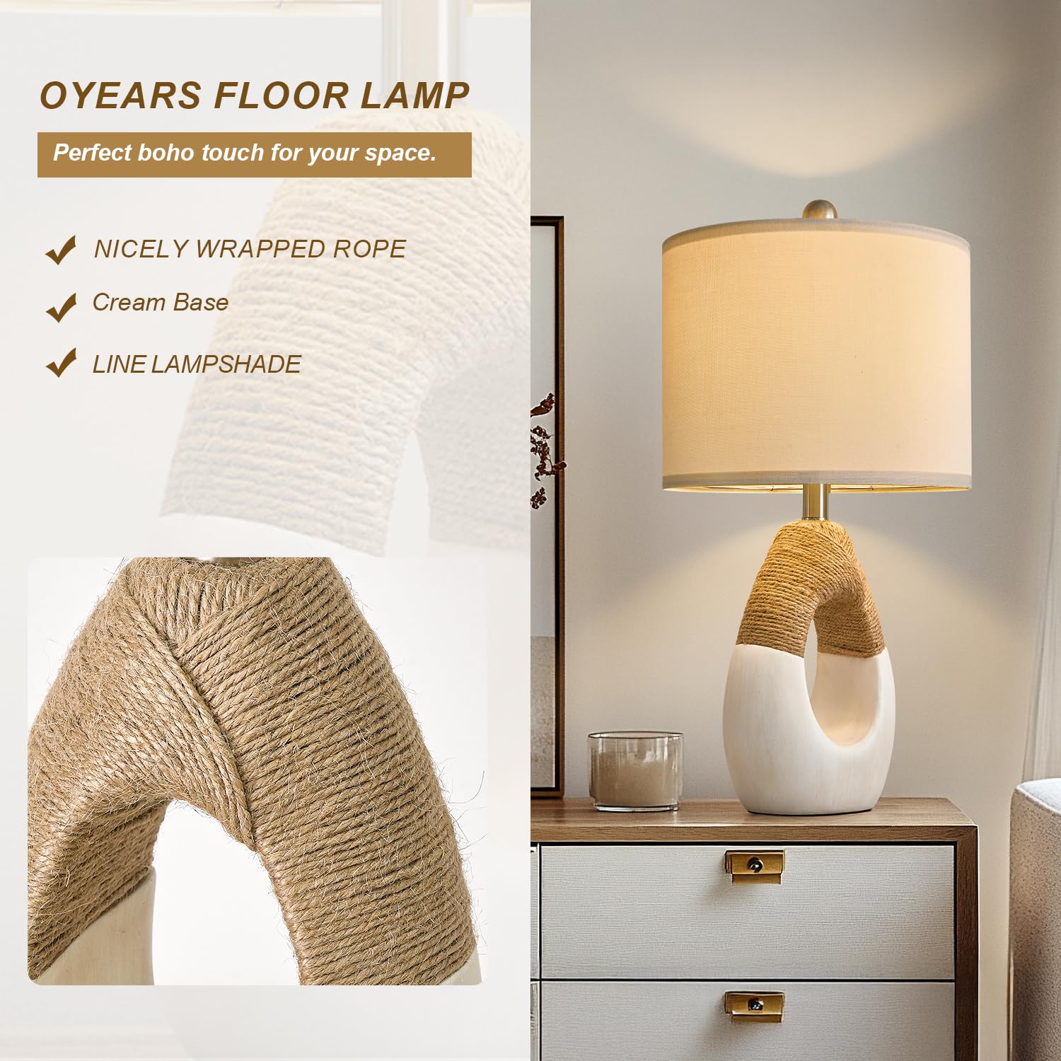 Oyears 22    Boho Table Lamps For Bedroom Living Room Upgraded Set Of 2 Medium Farmhouse Rattan Table Lamps, Rustic Home Decorat