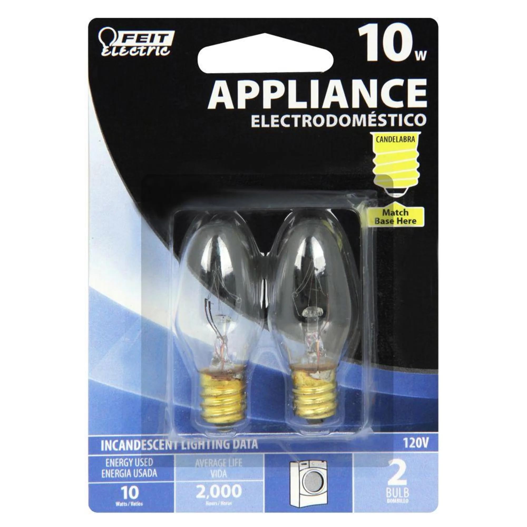 10-Watt C7 Appliance Incandescent Light Bulb (2-Pack)-Feit Electric-Bp10C71/2/Rp