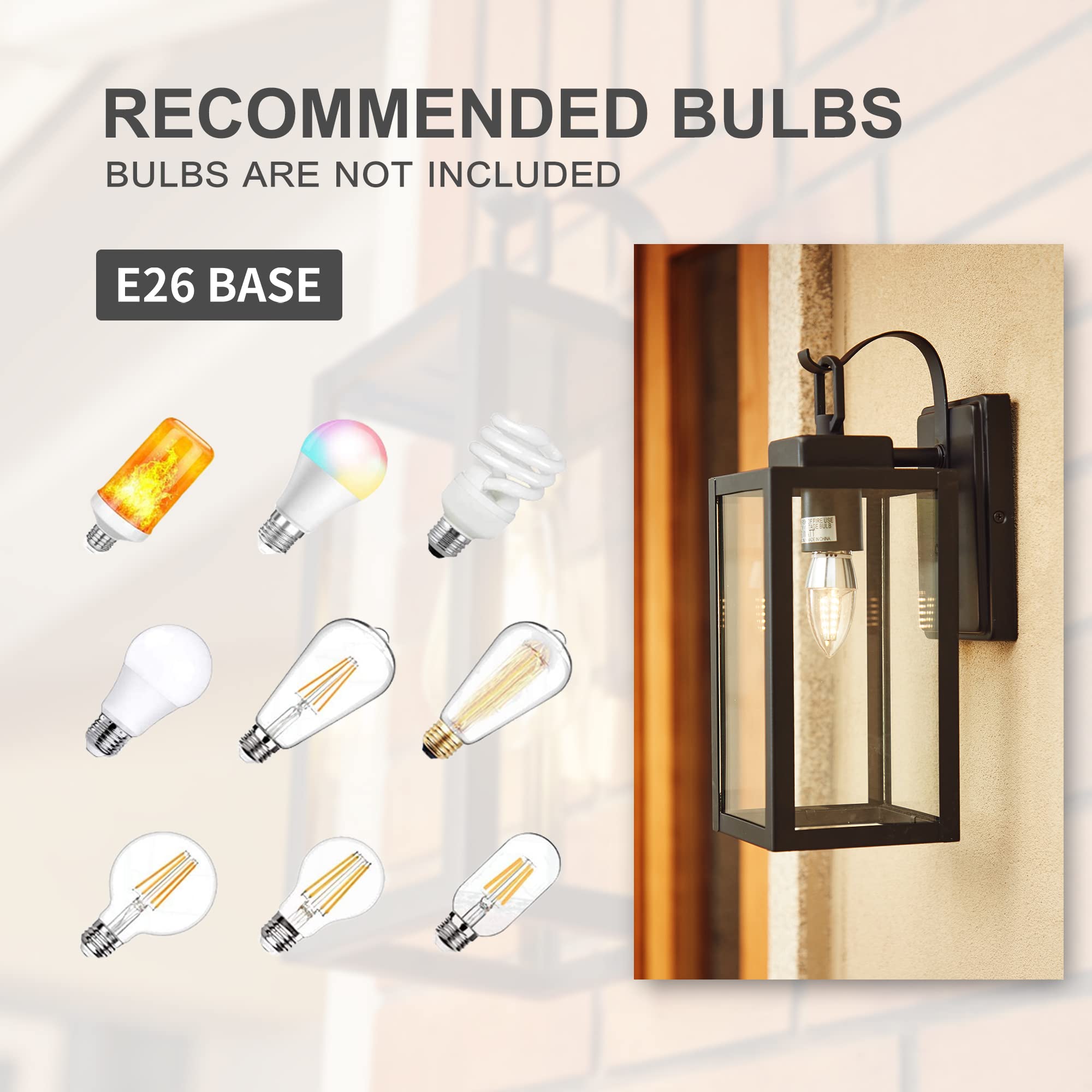 Pia Ricco Matte Black Outdoor Wall Lights, 14" Waterproof Sconces with Clear Glass Shade, ETL Listed, Model 12151