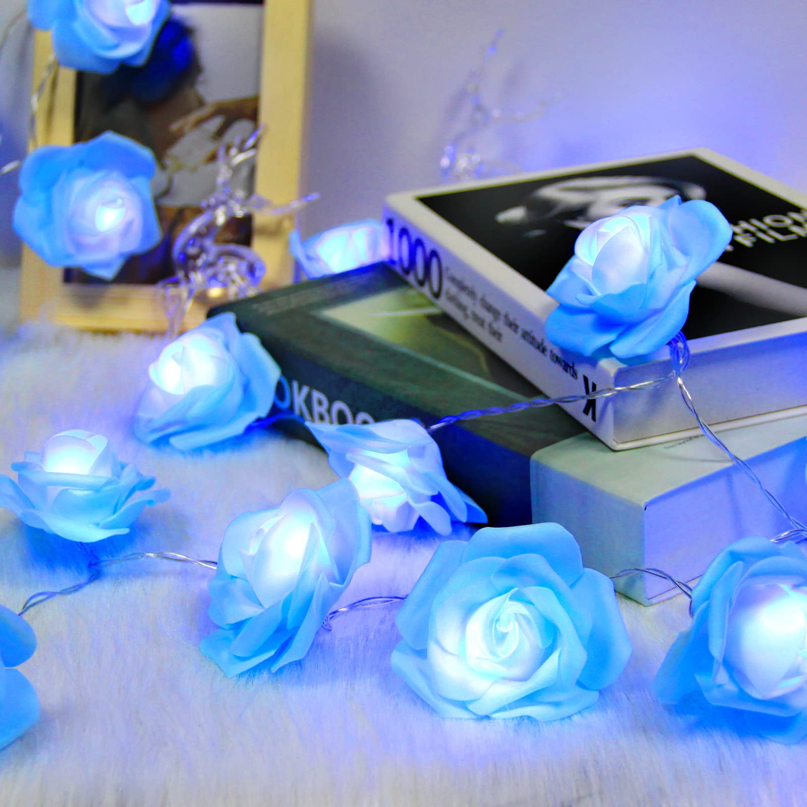 Gee Hut Blue Rose Fairy String Lights  14.7ft Light Up Romantic Rose Light  30 LED Battery Operated Flower Garland Lights for Birthday Mothers Valentines Christmas Room Party Bedroom Wedding Decor