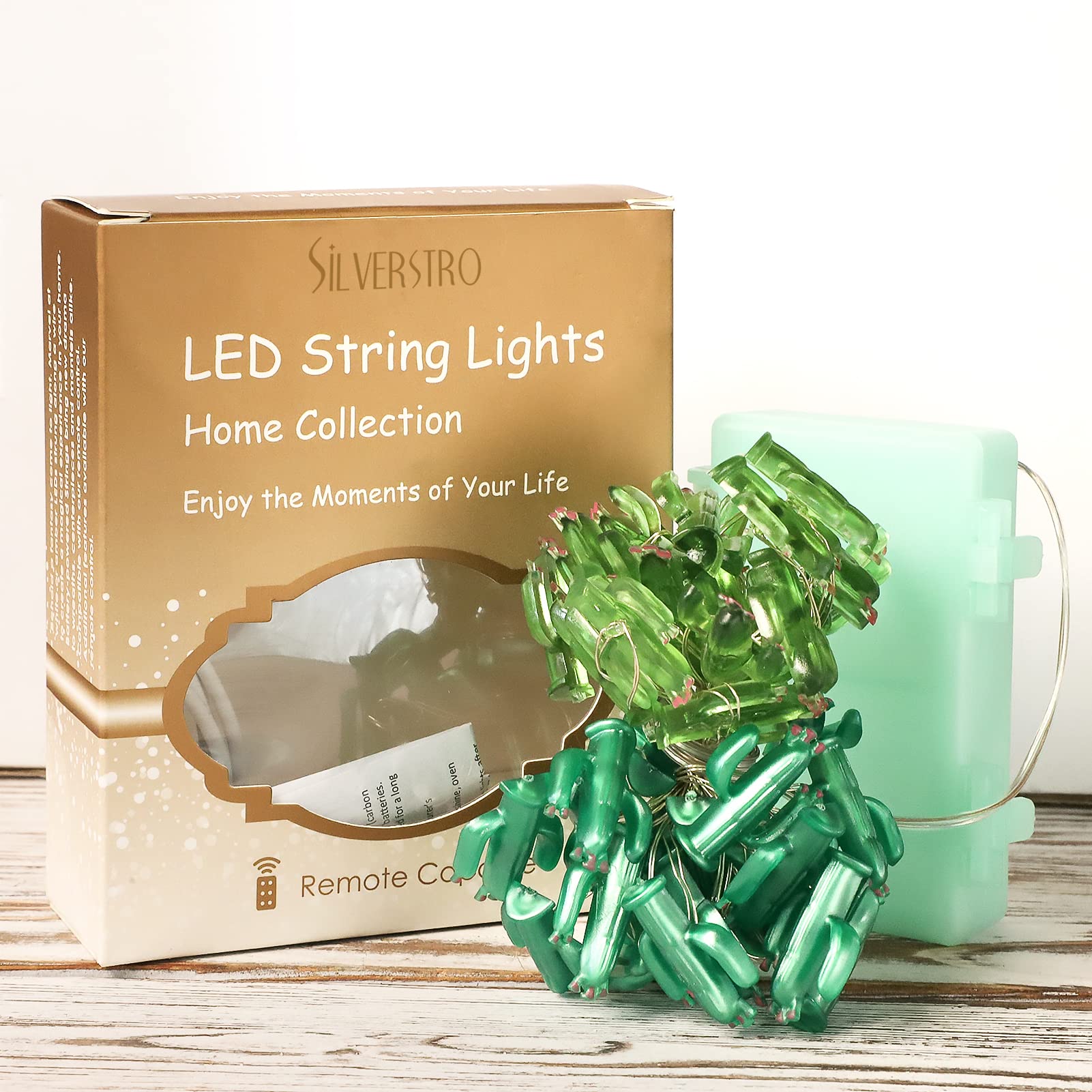 Silverstro Christmas Cactus String Lights 10Ft 40Leds Nature Theme Led Lights With Remote Usb & Battery Operated Fairy Lights For Home Party Wedding Garden Holiday Decor(Green Lights)
