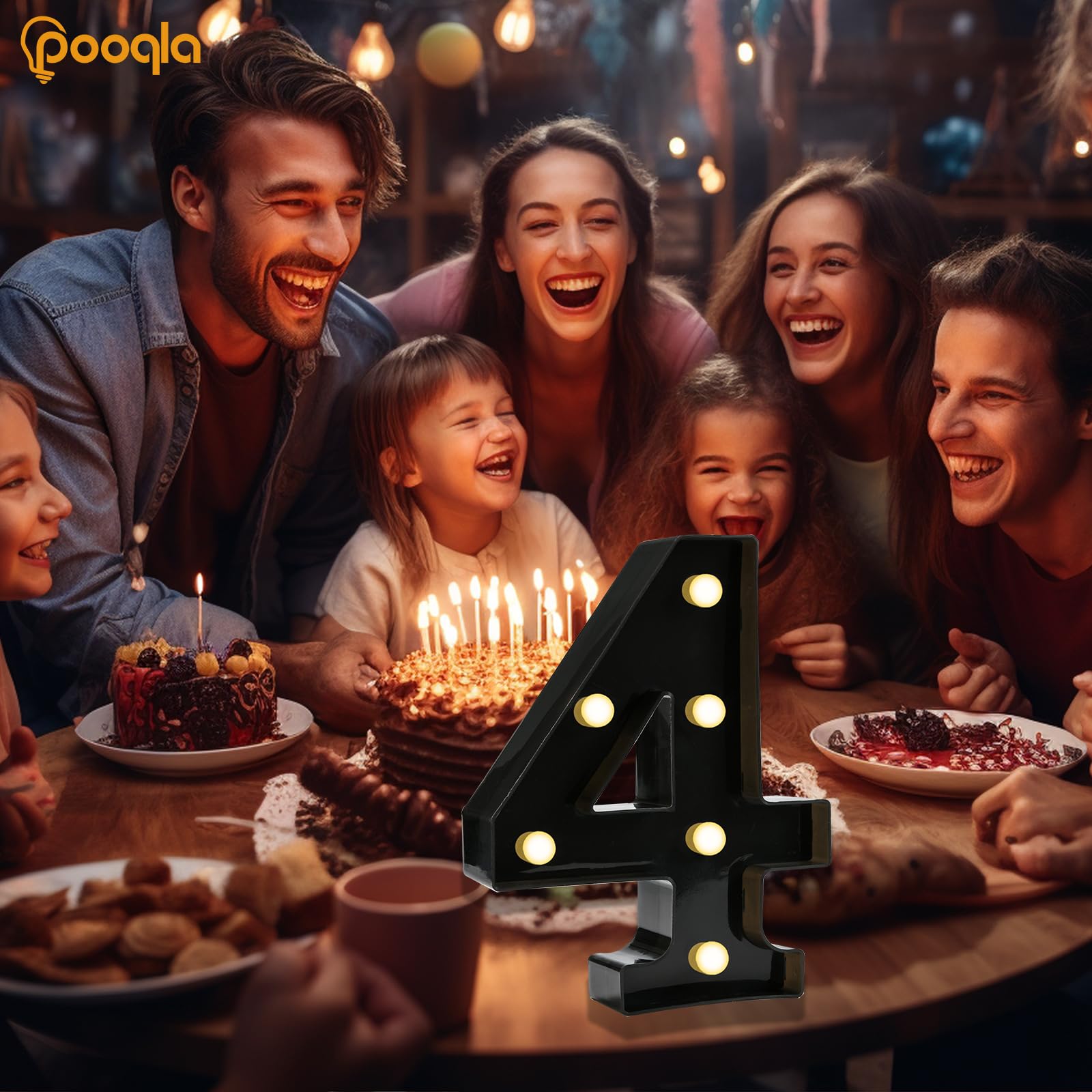 Pooqla Light Up Numbers, Lighted Marquee Number Sign For 4Th Birthday Party Decor, Battery Powered Led Number Lights For Party Decor, Lights Sign For Wall Home Anniversary Decor, Number 4