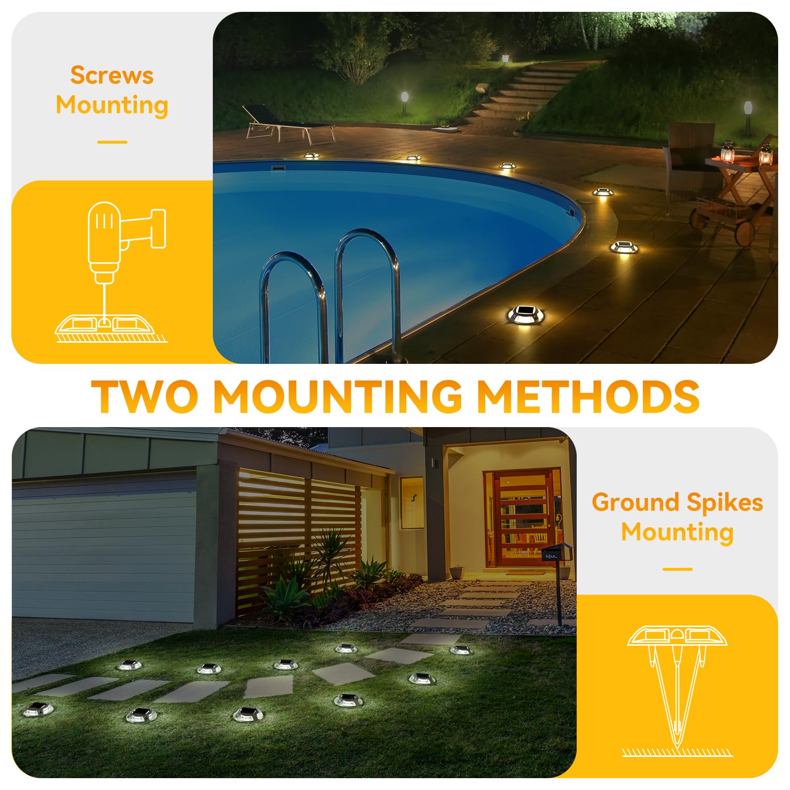 AGPTEK Solar Driveway Light - Waterproof LED Marker, 1 Pack, Warm & White Light, Model SLD1SD, for Pathway & Dock