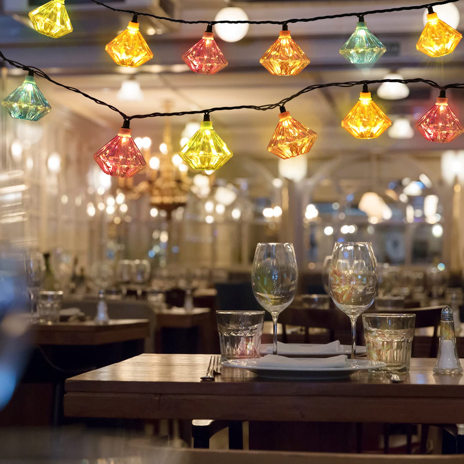 Vigdur Fairy String Lights - 10 LED Diamond Bulbs, Connectable Bubble Lights for Xmas Party, Wedding, Bedroom, Patio Decor, Multicolor