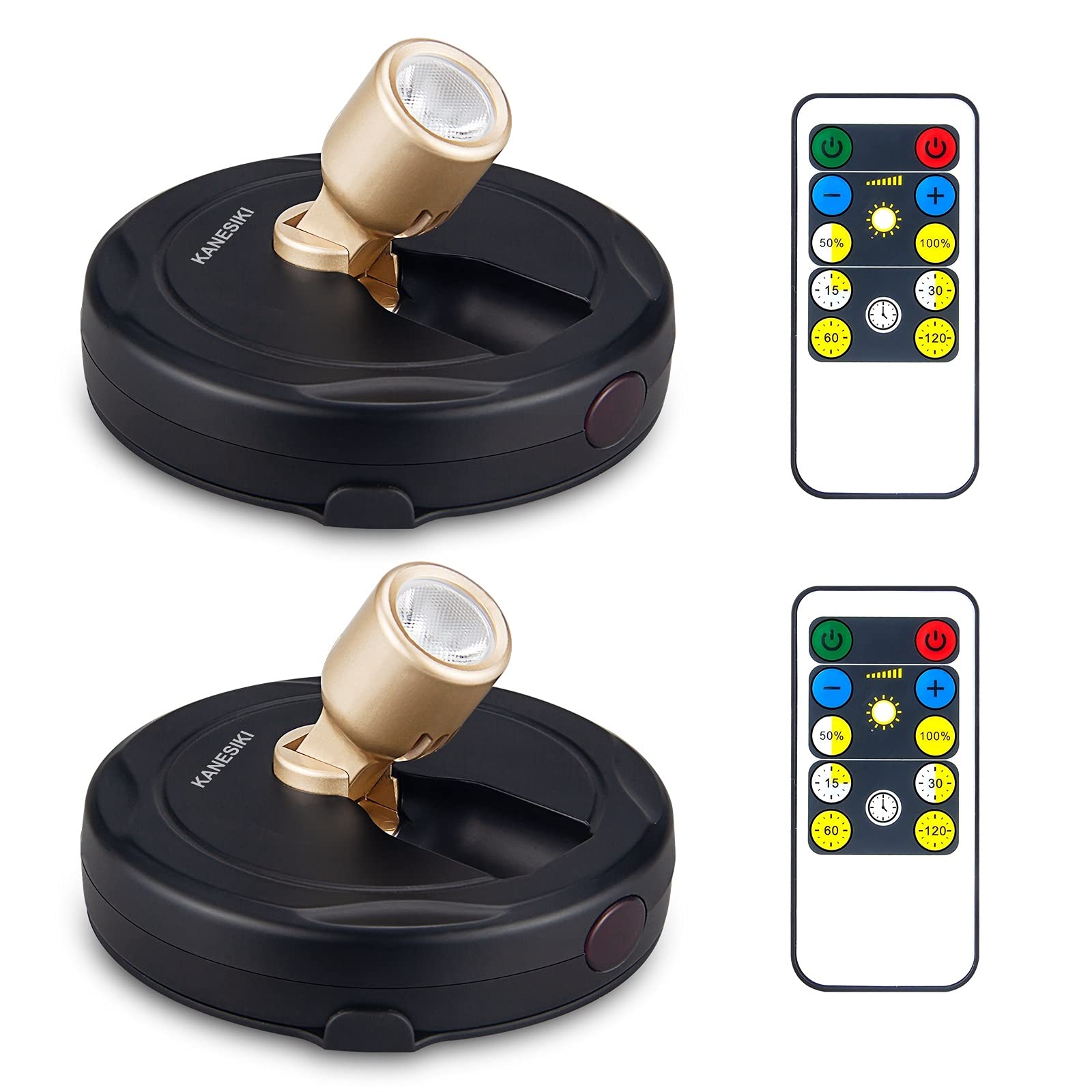KANESIKI Spotlight Battery Operated, Wireless LED Puck Light, Dimmable Accent Spot Light for Plant Tree Indoor, Stick Uplighting