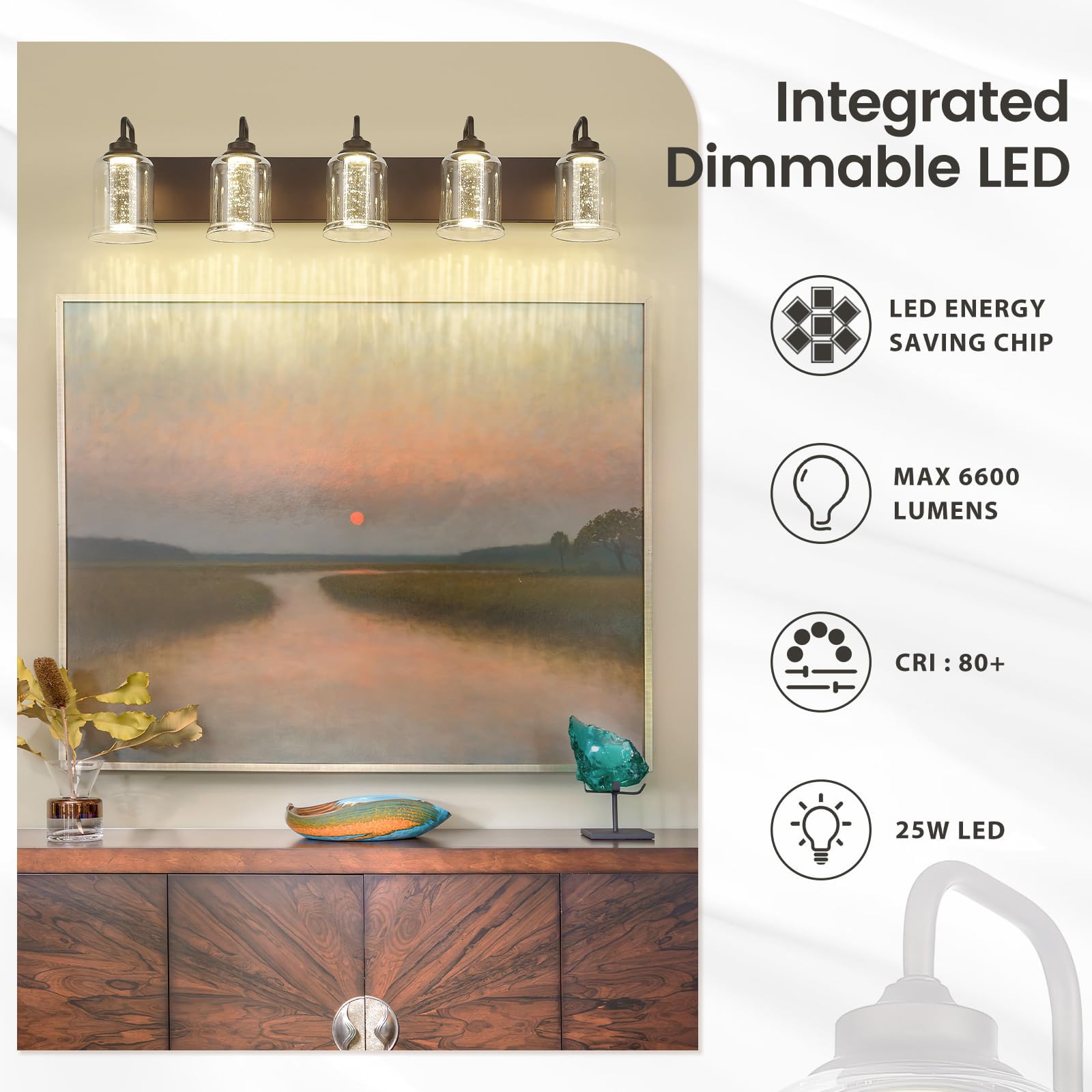 zeyu 25W LED Bathroom Vanity Lights, 5-Light Fixtures, Oil Rubbed Bronze, Crystal Bubble, Model ZSL72B-5W ORB-1