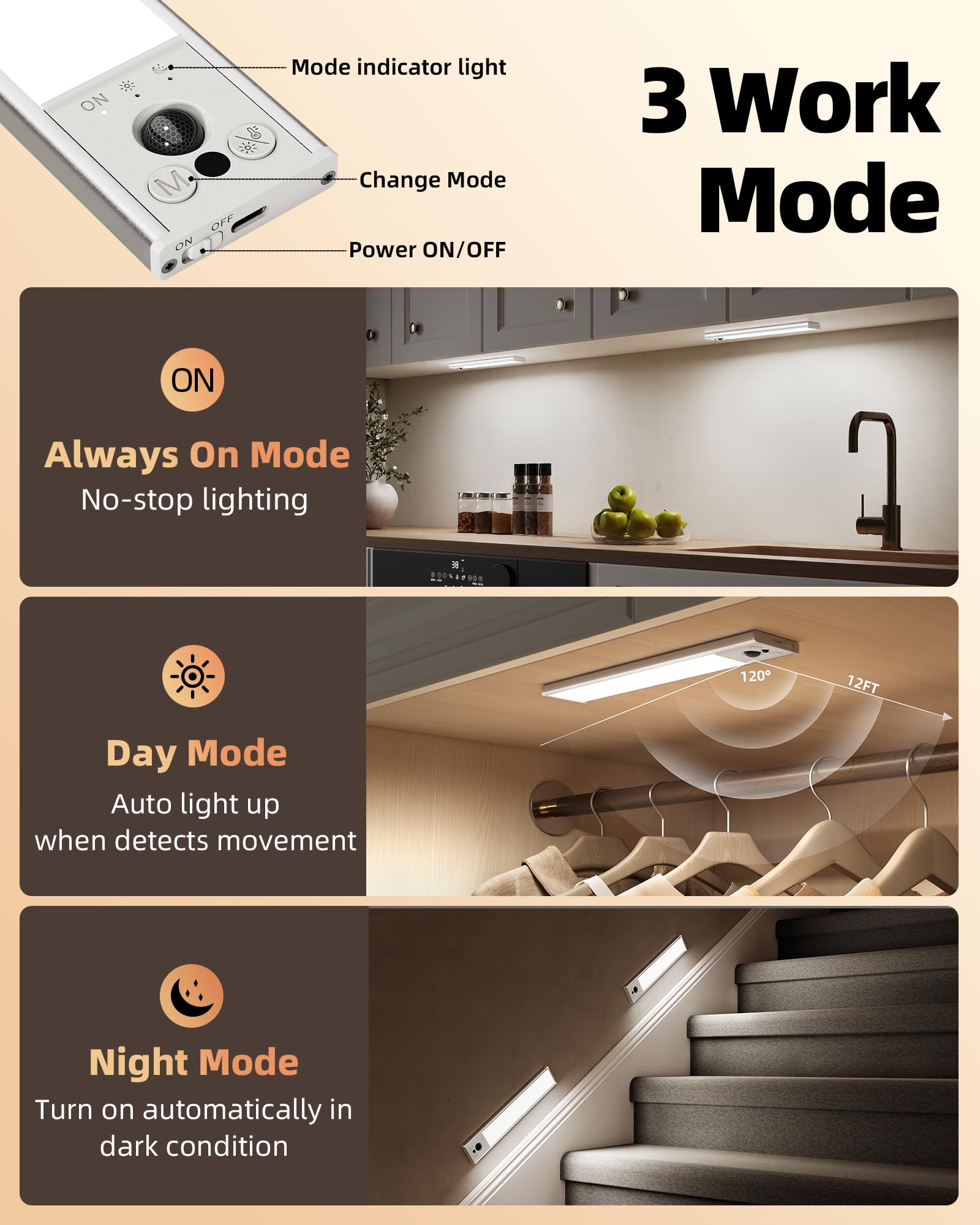 Ezvalo 14.5Inch Under Cabinet Lighting  Led Motion Sensor Light Indoor  3500Mah Usb Rechargeable Closet Lights  Dimmable & Magnetic Wireless Under Counter Lights For Kitchen  Pantry  Stairs (2 Pack)