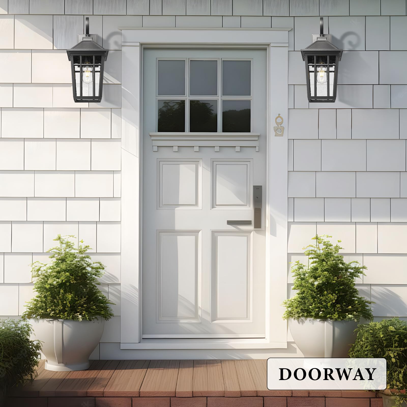 Darkaway Large Outdoor Wall Lights - Black Aluminum Sconce with Seeded Glass, 18" Exterior Fixtures, 2pcs for Porch & Garage
