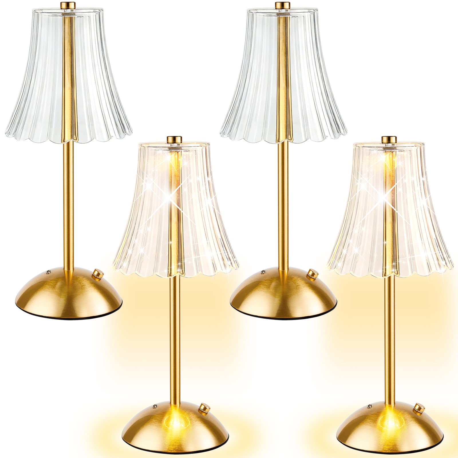 Bornerwhite 4 Pcs Cordless Table Lamp Gold Cordless Battery Operated Touch Table Lamps Rechargeable 3 Color Dimmable LED Portable Flower Lamp for Bedroom Living Room Kitchen Dining Outdoor