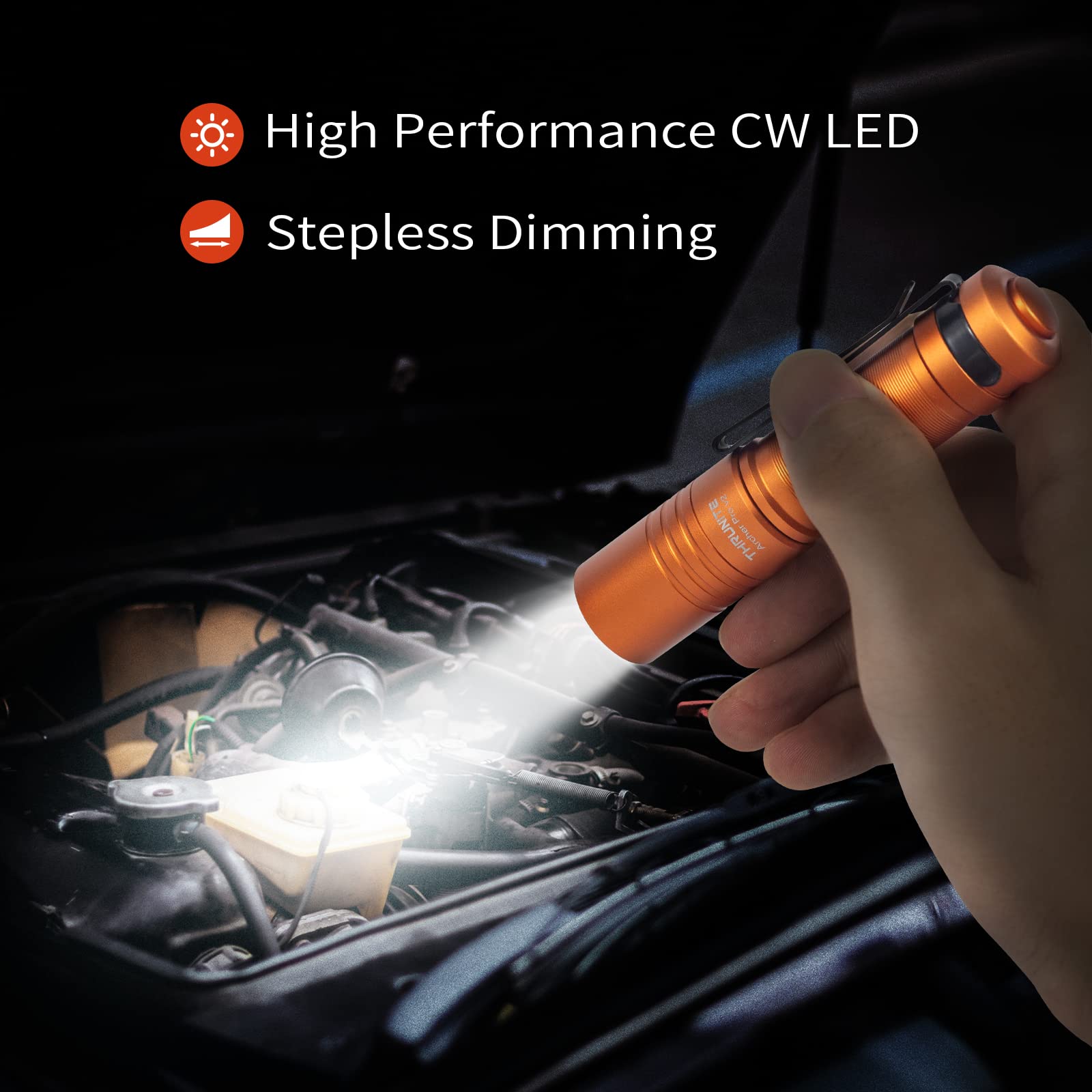 ThruNite Archer Pro V2 EDC Flashlight - 950 Lumens, USB-C Rechargeable, Pocket Size, Orange