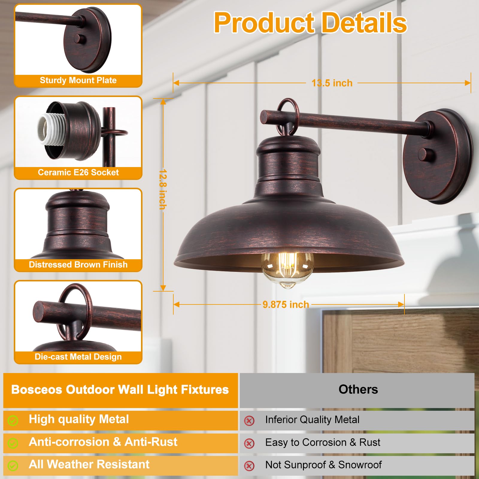 Outdoor Wall Lights 2 Pack, Farmhouse Barn Light Outdoor, Vintage Outside Wall Mount Light Fixture, Waterproof Outdoor Light For
