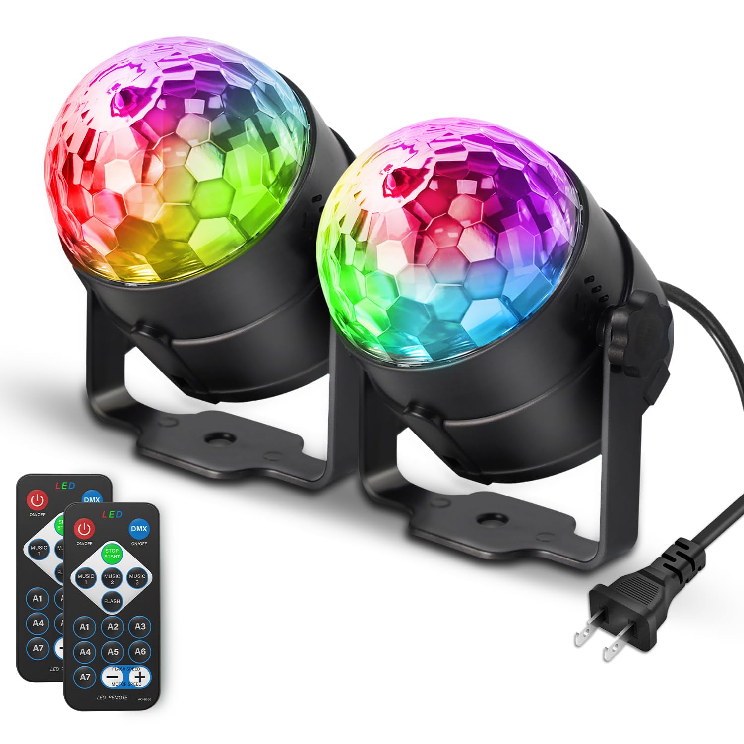 Nequare 2-Pack Sound Activated Disco Ball Lights With Remote - 7 Modes Strobe For Parties & Events