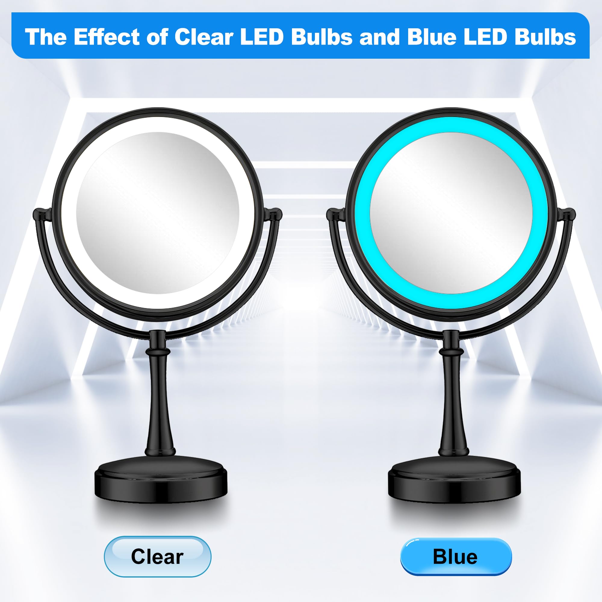 Glooglitter E12 Base T20 Makeup Mirror LED Bulbs, 0.7W 120V, Clear and Blue, Compatible with BE66/BE67 Series (4 Pack)