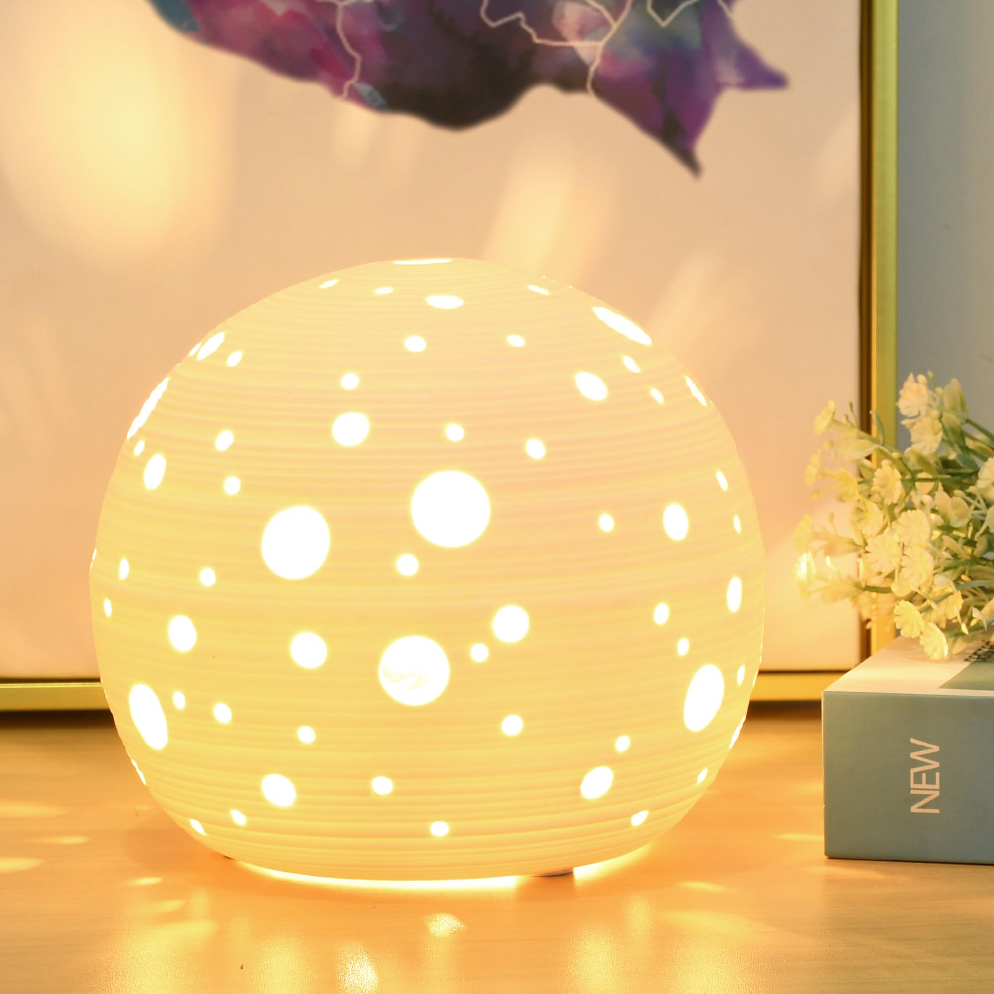 Lampwell Dana Small Moon Ceramic Table Lamp, F6.69×H5.91IN, White, LED Bulb Included, Model 22200