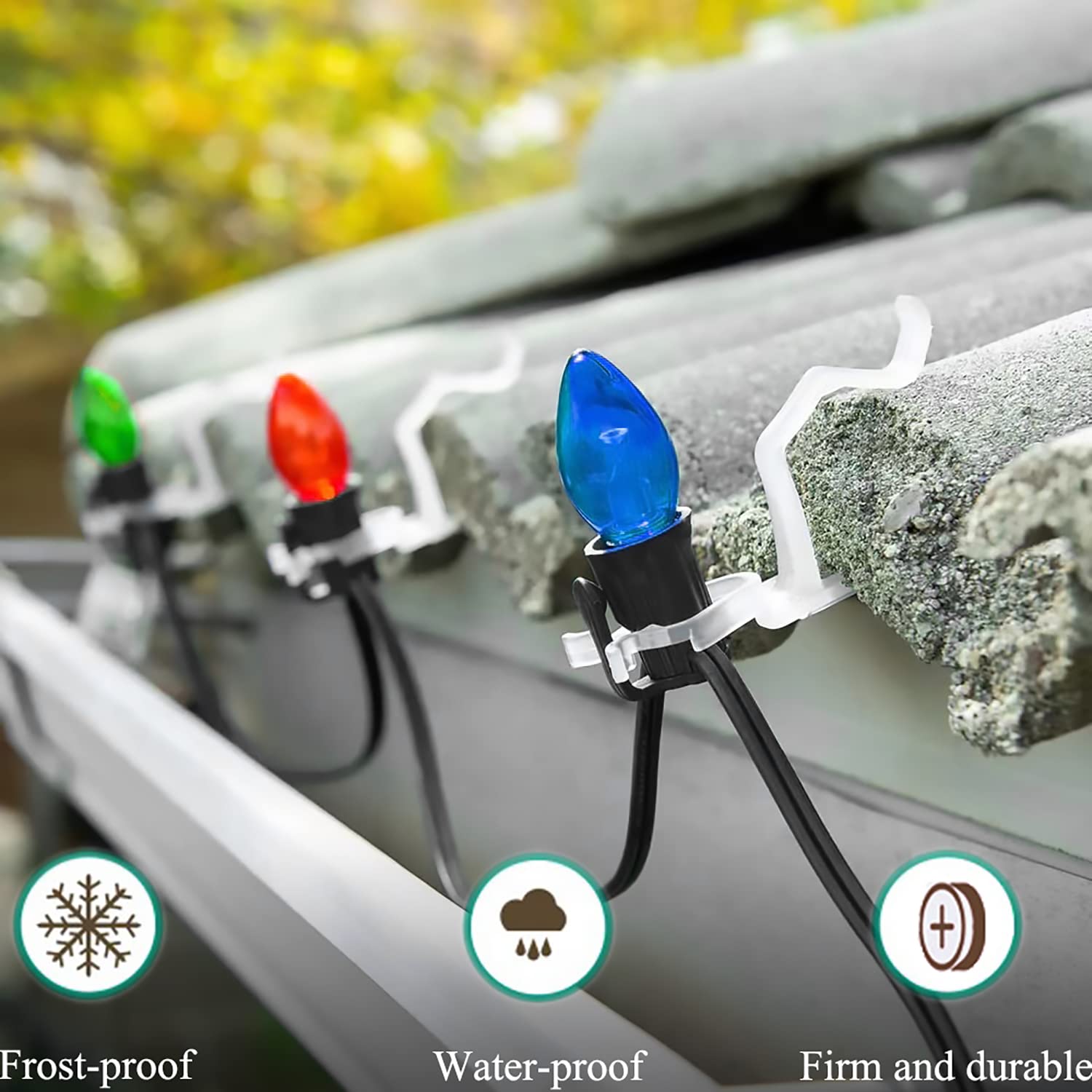Ourtroness Christmas Light Clip - 100 Packs Green Clay Tile Roof Clips for C7, C9, Mini & Icicle Lights