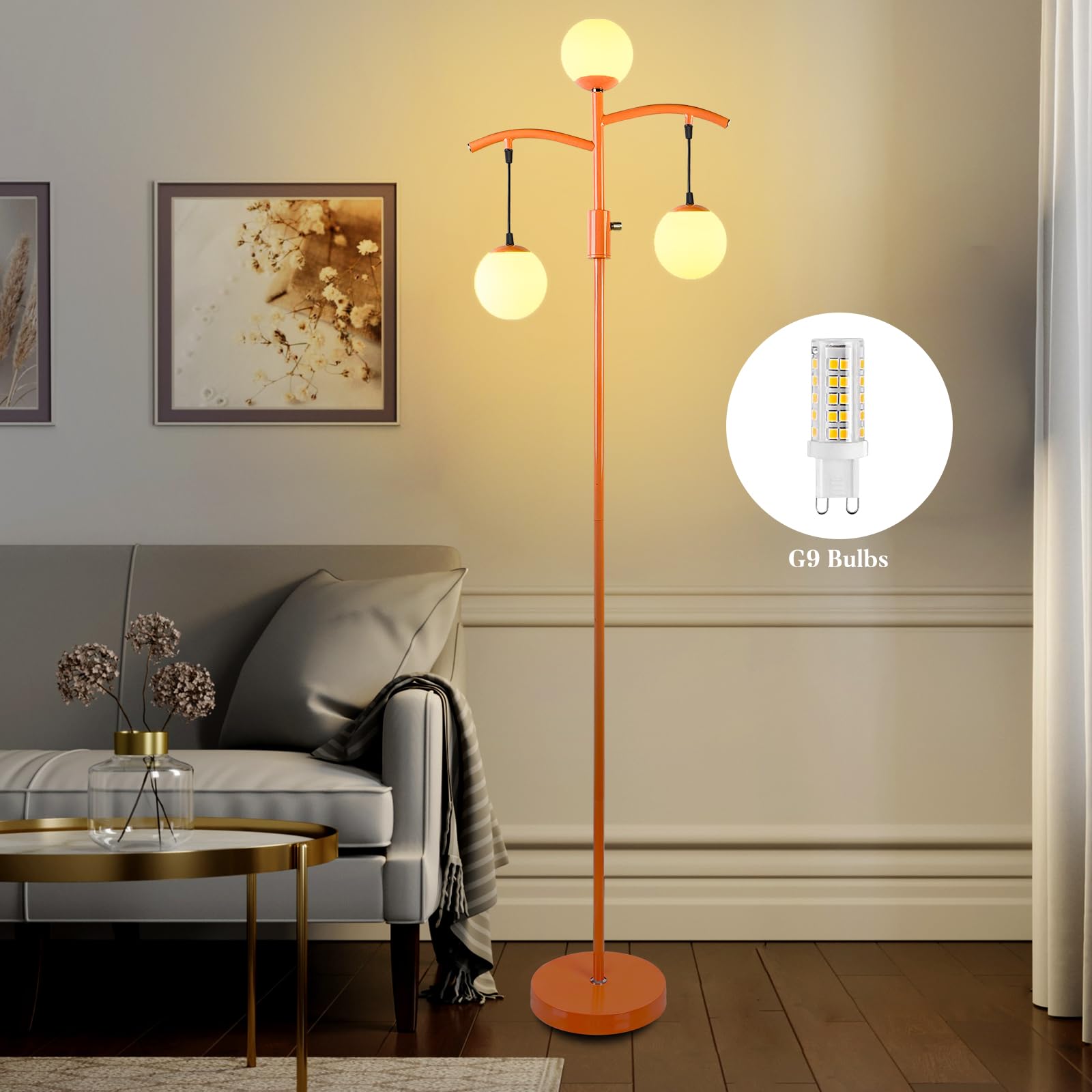 Lightdot 67In Tree Floor Lamp With Globe Lamp Shade, Dimmable (Brightness Adjustable), Vintage Tree Floor Lamp With E26 Led Edis