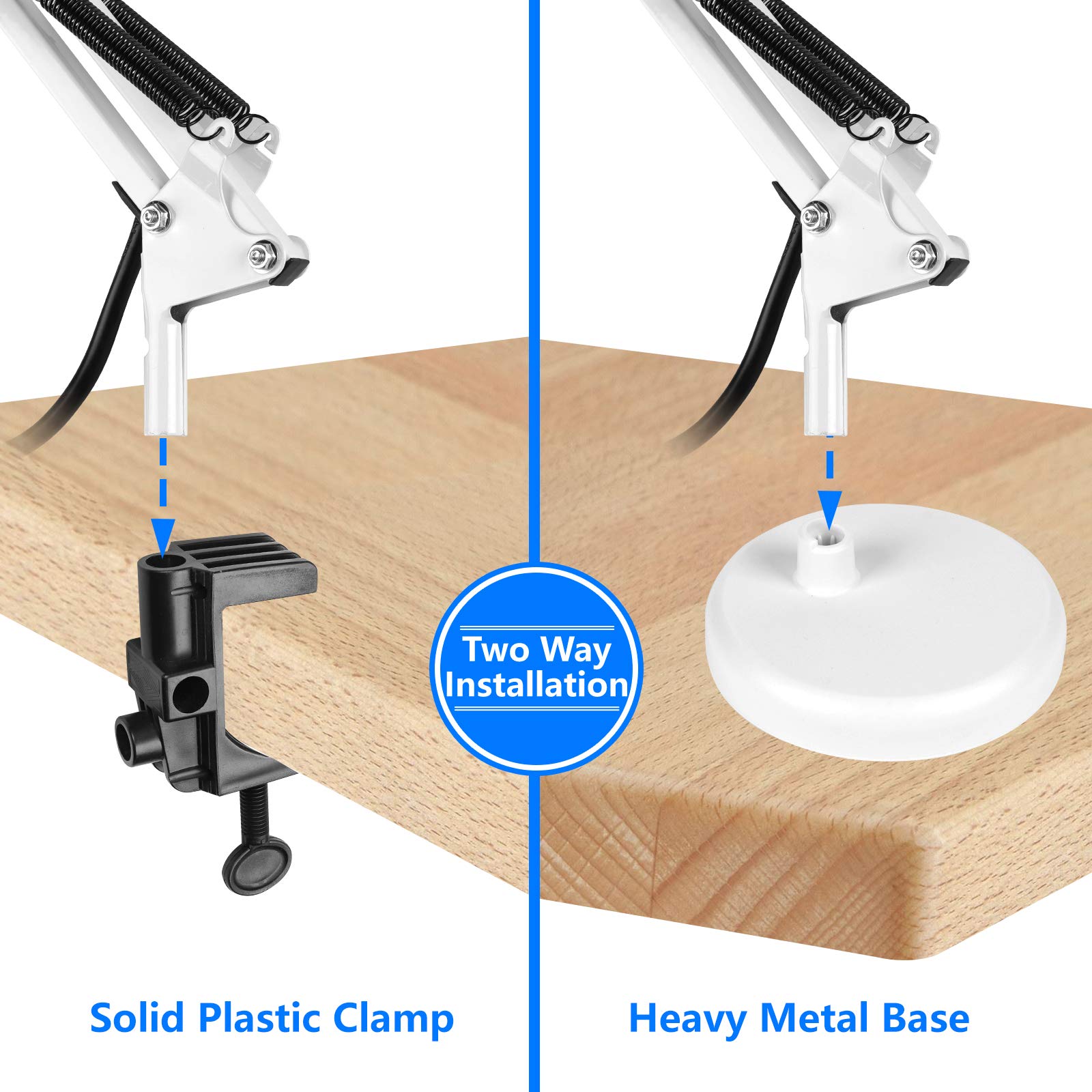 Ameritop Adjustable Metal Desk Lamp, Goose Neck Swing Arm, Eye-Caring, White