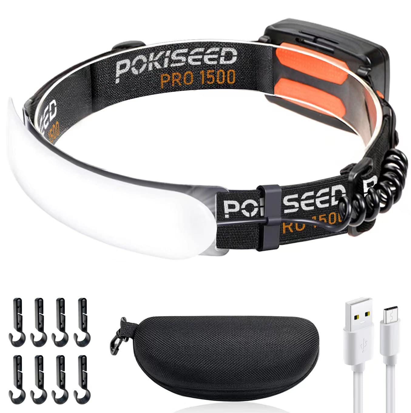 Pokiseed 1500 Lumens Rechargeable Led Headlamp, 230° Beam, Ipx6 Waterproof, 3 Modes