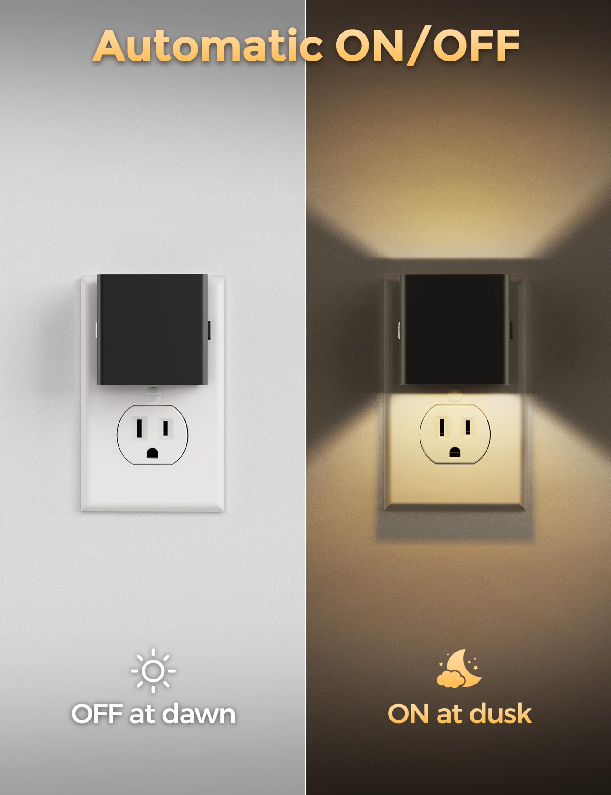 DORESshop LED Night Lights 4 Pack, Warm White, Adjustable Brightness, Dusk to Dawn Sensor, Model D-GY10602US-4
