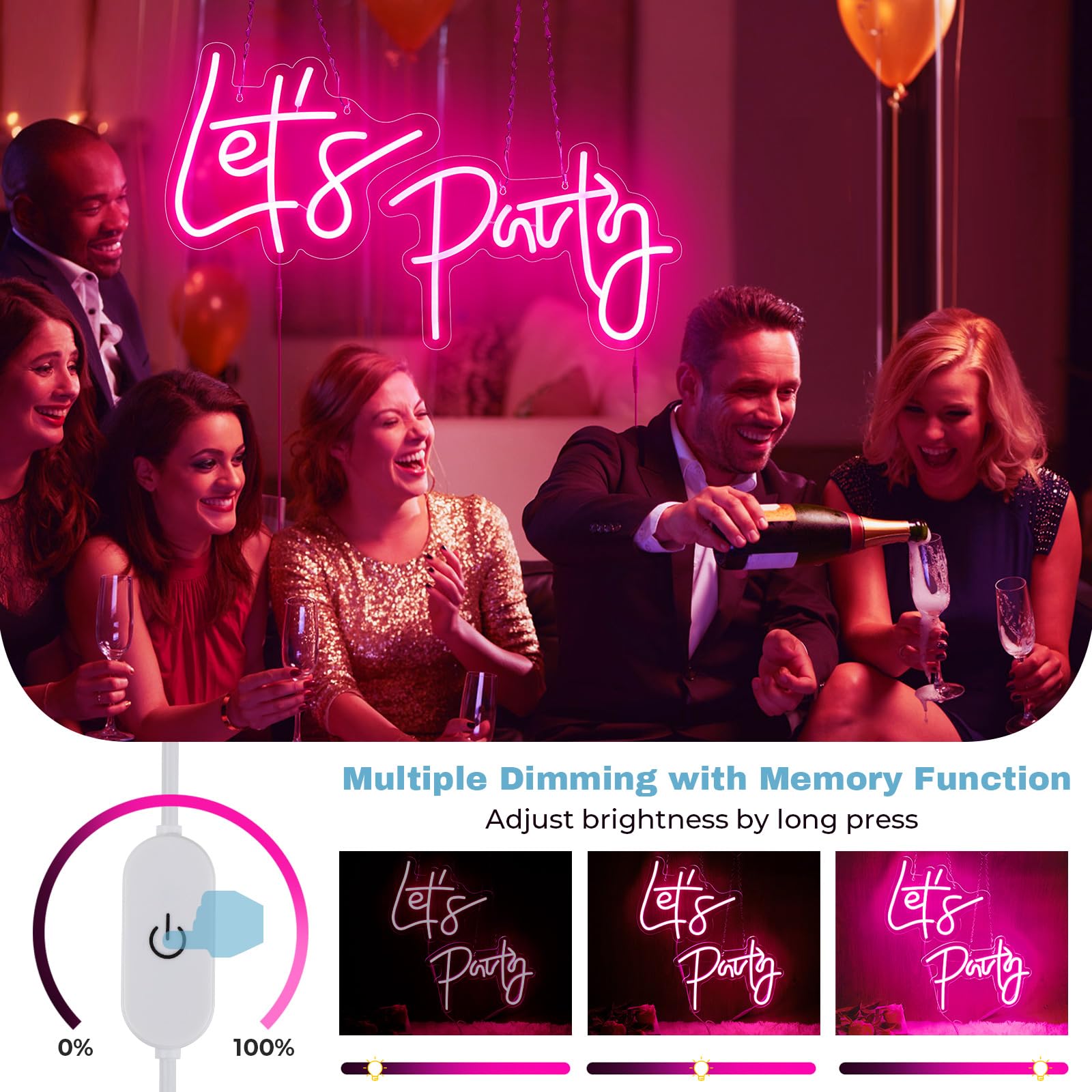 SERBASIC Neon Sign, Dimmable LED Light for Wall Decor, 26x11.8 Inch, Pink, Transparent Acrylic Panel, Perfect for Parties and Home Bar