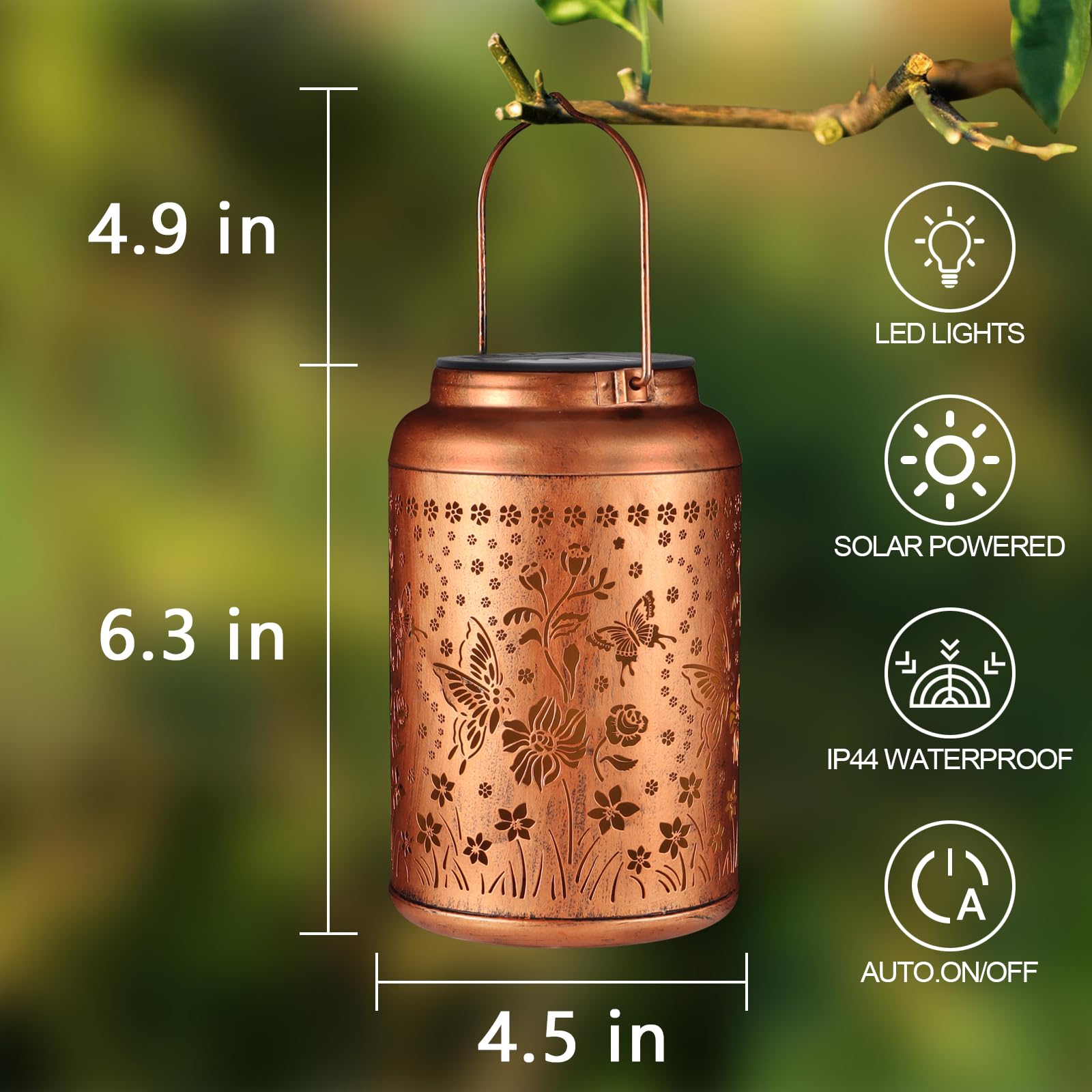 2 Pack Solar Lanterns Outdoor Waterproof  Butterflies Garden Decor Gifts For Women Mom Grandma Hanging Solar Lights Metal Decoration Outside For Yard  Patio