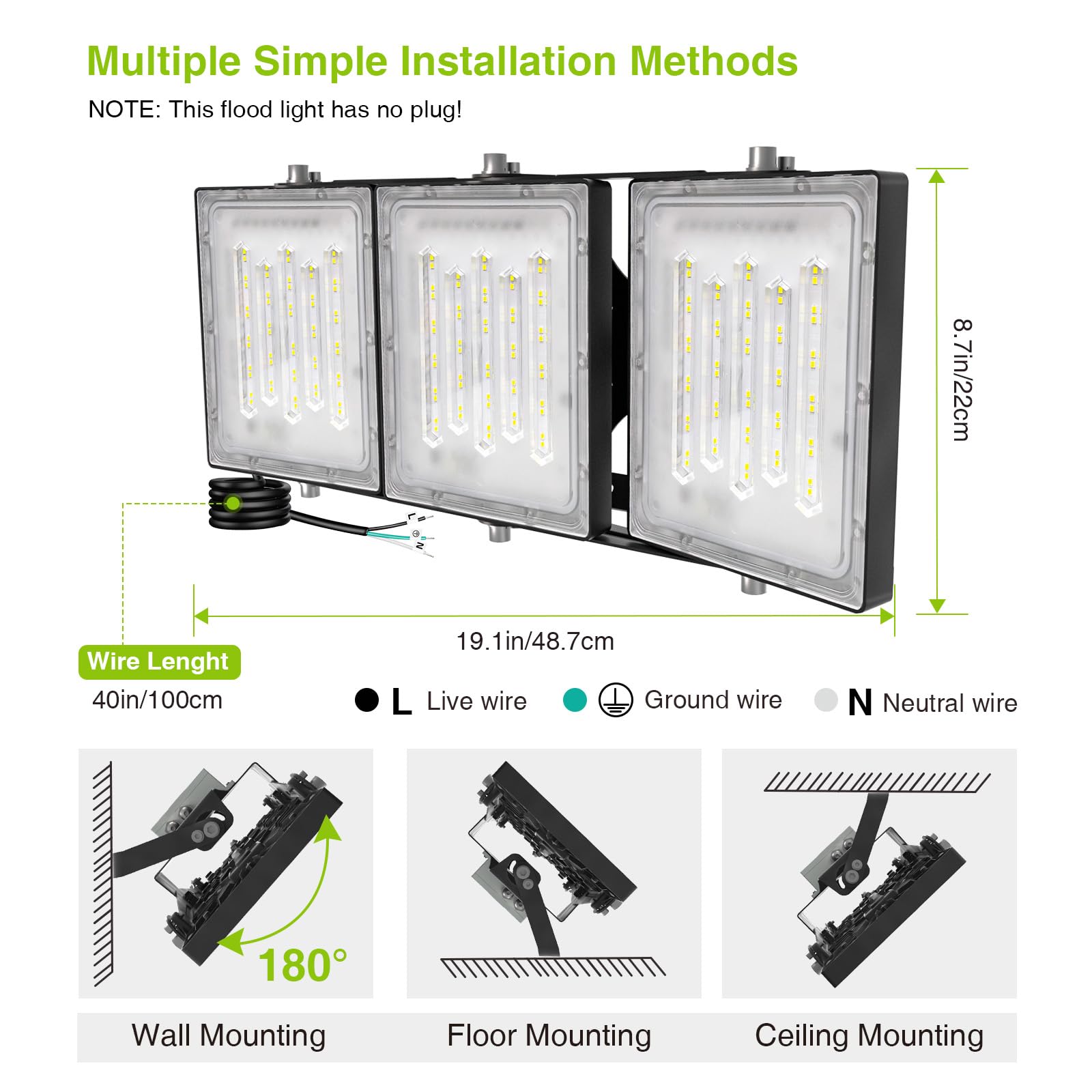 STASUN 300W LED Flood Light - 30,000LM, Dusk to Dawn, IP66 Waterproof, Black, Model 21033