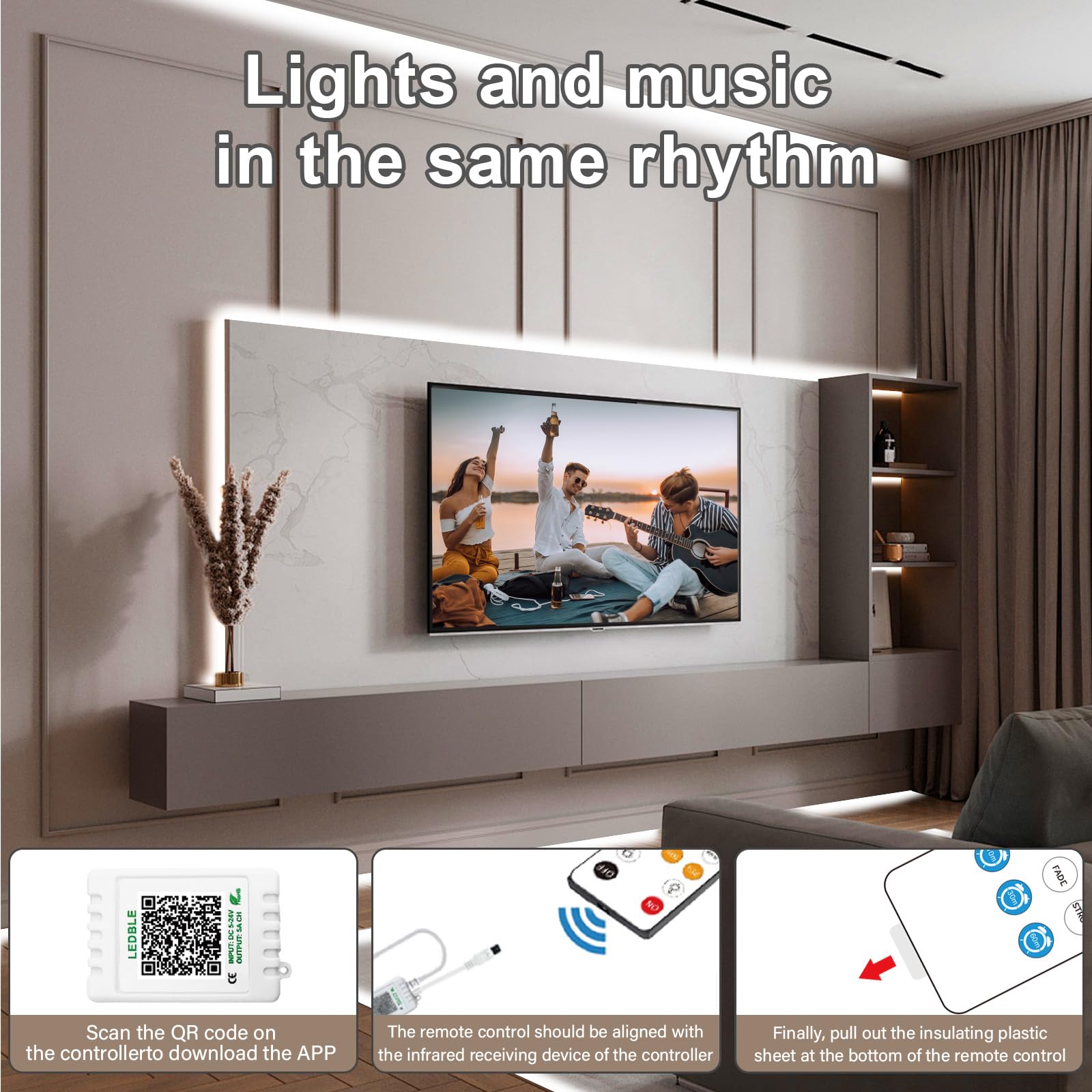 Talkhigh 100FT COB LED Strip Lights, 6500K Bright White, App/Remote Control, Indoor Use, Cuttable for Cabinet, Showcase, Kitchen