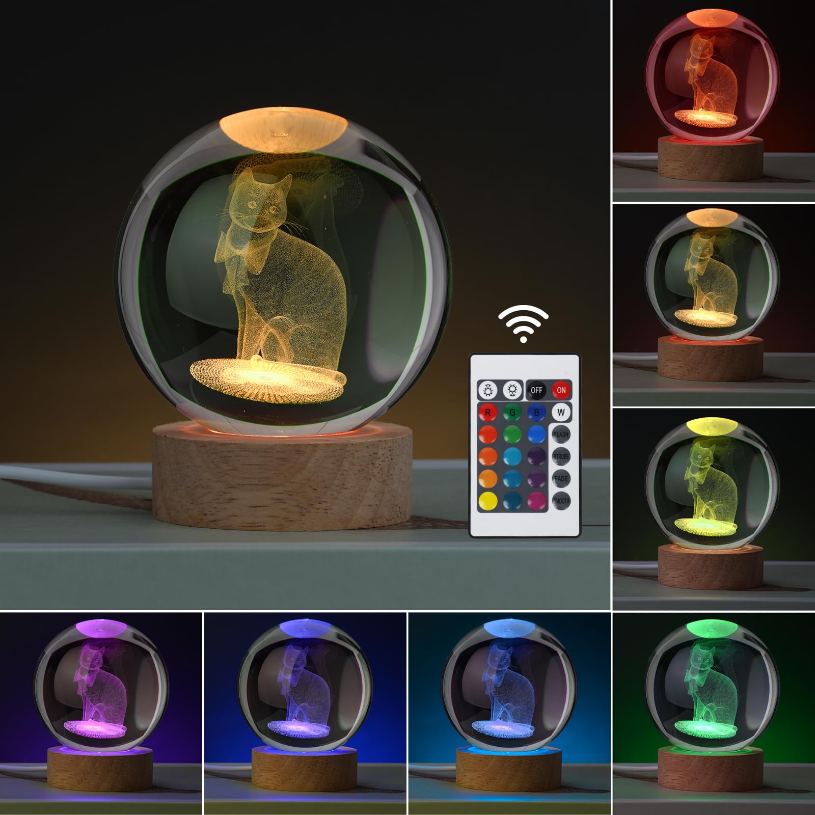 Janarary Cat Gifts For Cat Lovers For Women, Large 3D Cat Night Light, Crystal Cat Figurines Lamp 16 Color Changing With Remote