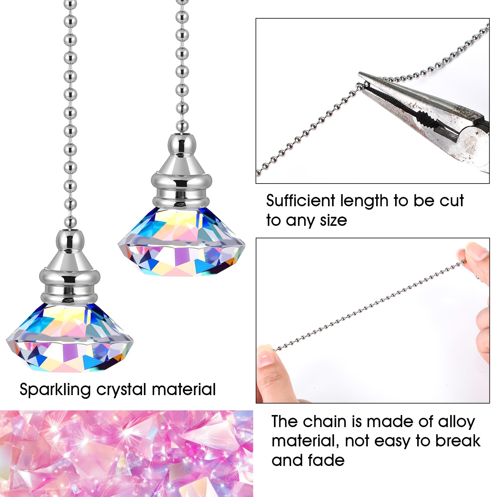 JOVITEC Pull Chain Ceiling Fan Ornaments, 1m Long, Rainbow Color, Model JV2552, 2 Pieces