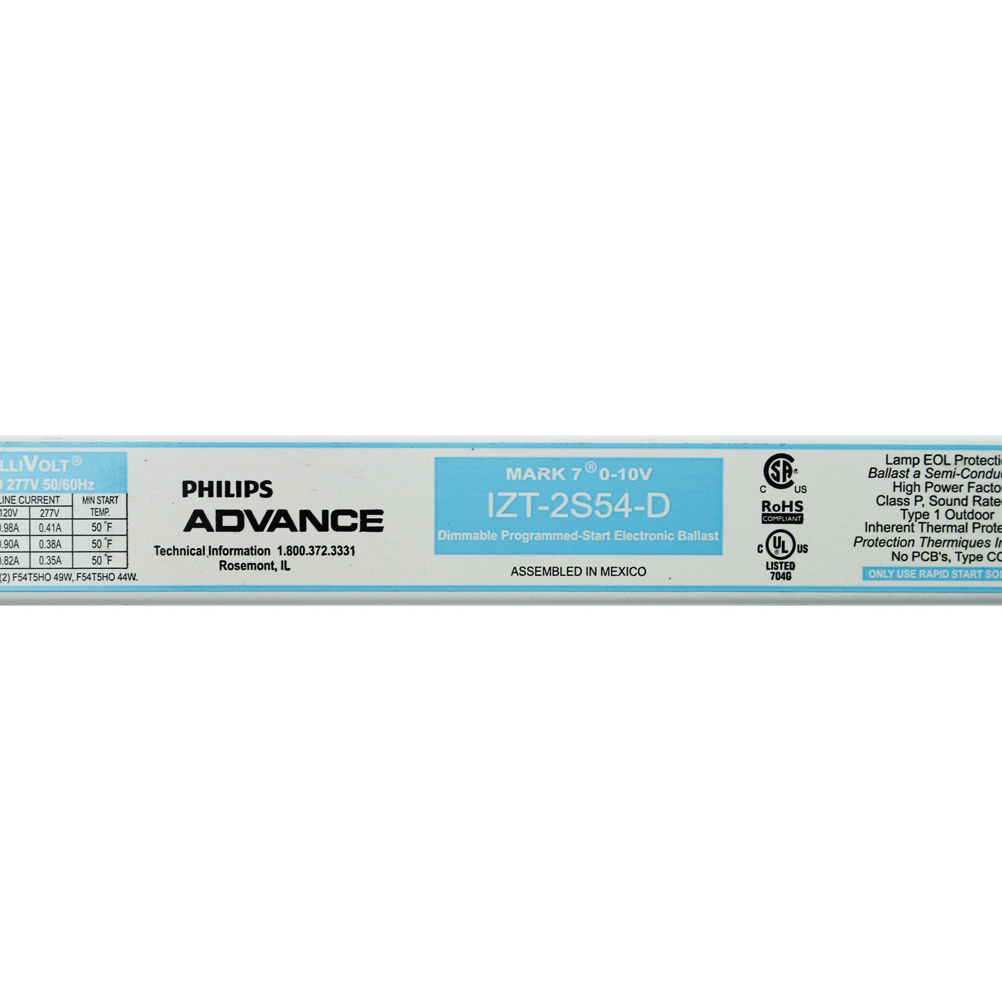 Advance Mark 7 0-10V Izt2S54D35M - 2 Lamp - F54T5/Ho - 120/277 Volt - Dimming - 1.0 Ballast Factor