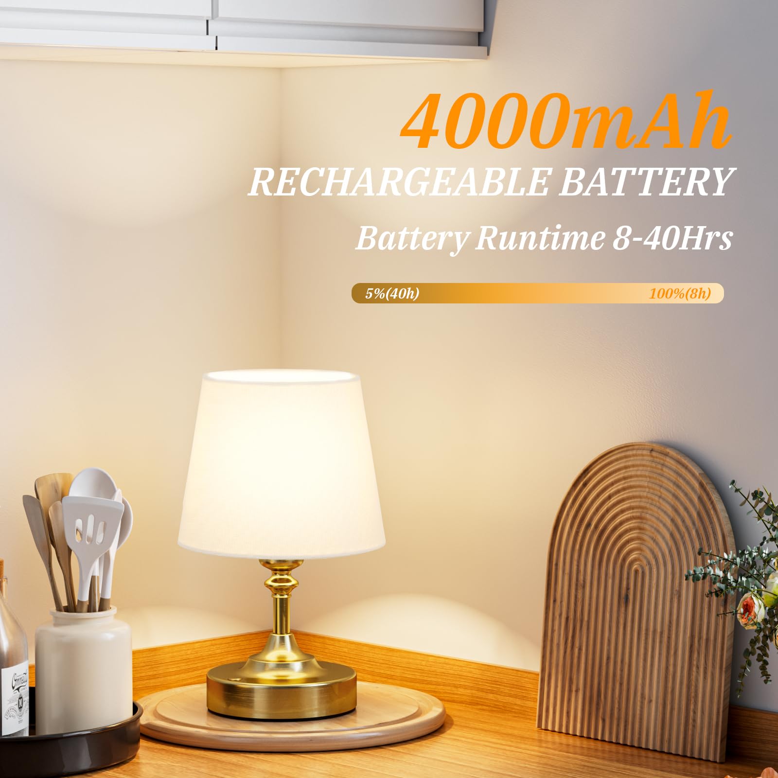 Kakanuo Mini Cordless Table Lamp Gold - 1 Pack 4000Mah Battery Operated Lamp For Decor, 3000K Stepless Dimming Touch Control Rec