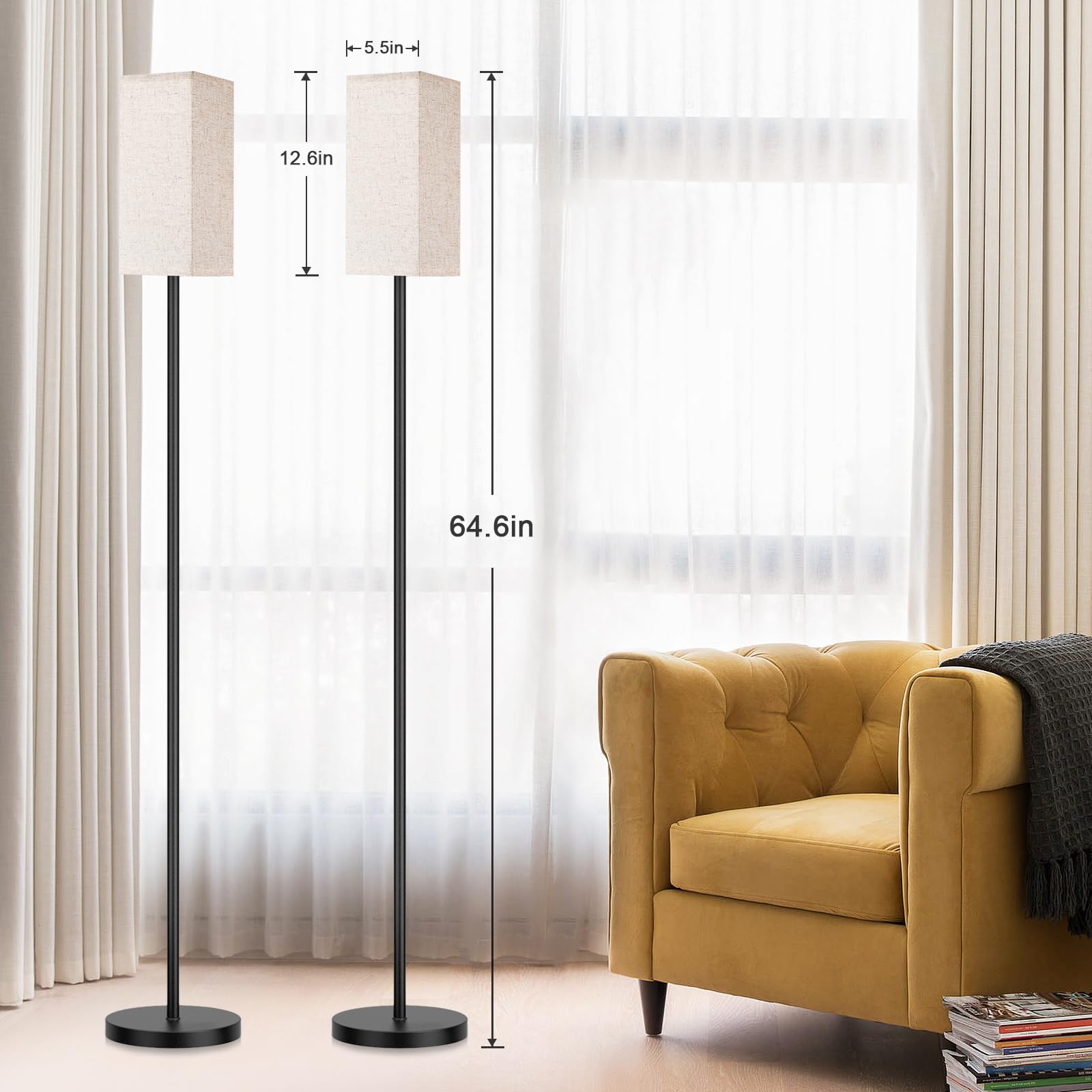Ambimall 2 Packs Remote Control Floor Lamp, Stepless Dimmable, 64 Inches Tall, Include 9W Bulb, Standing Lamp For Living Room Be
