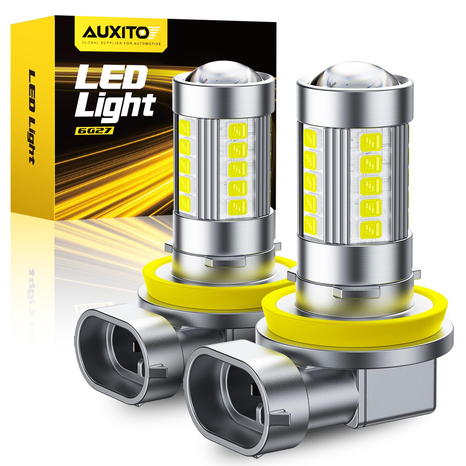 AUXITO H11/H8 LED Fog Light Bulbs, 6500K Cool White, Mini Size, 360° Full Illumination, Pack of 2