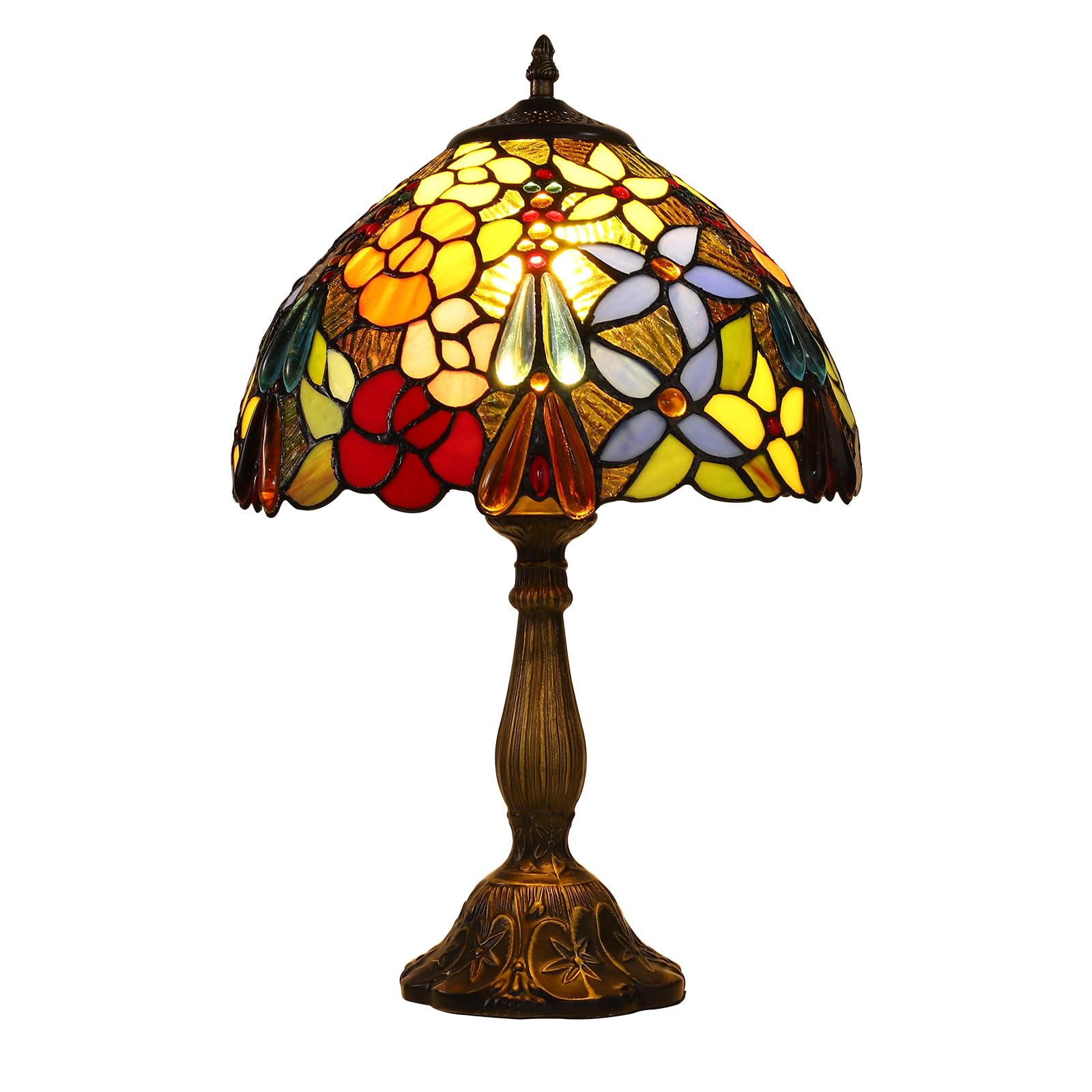 Tiffany Table Lamps for Bedroom Bedside Nightstand 12X1218 INCH Tall Rose Flower Grape Stained Glass Table Lamp for Living Room 