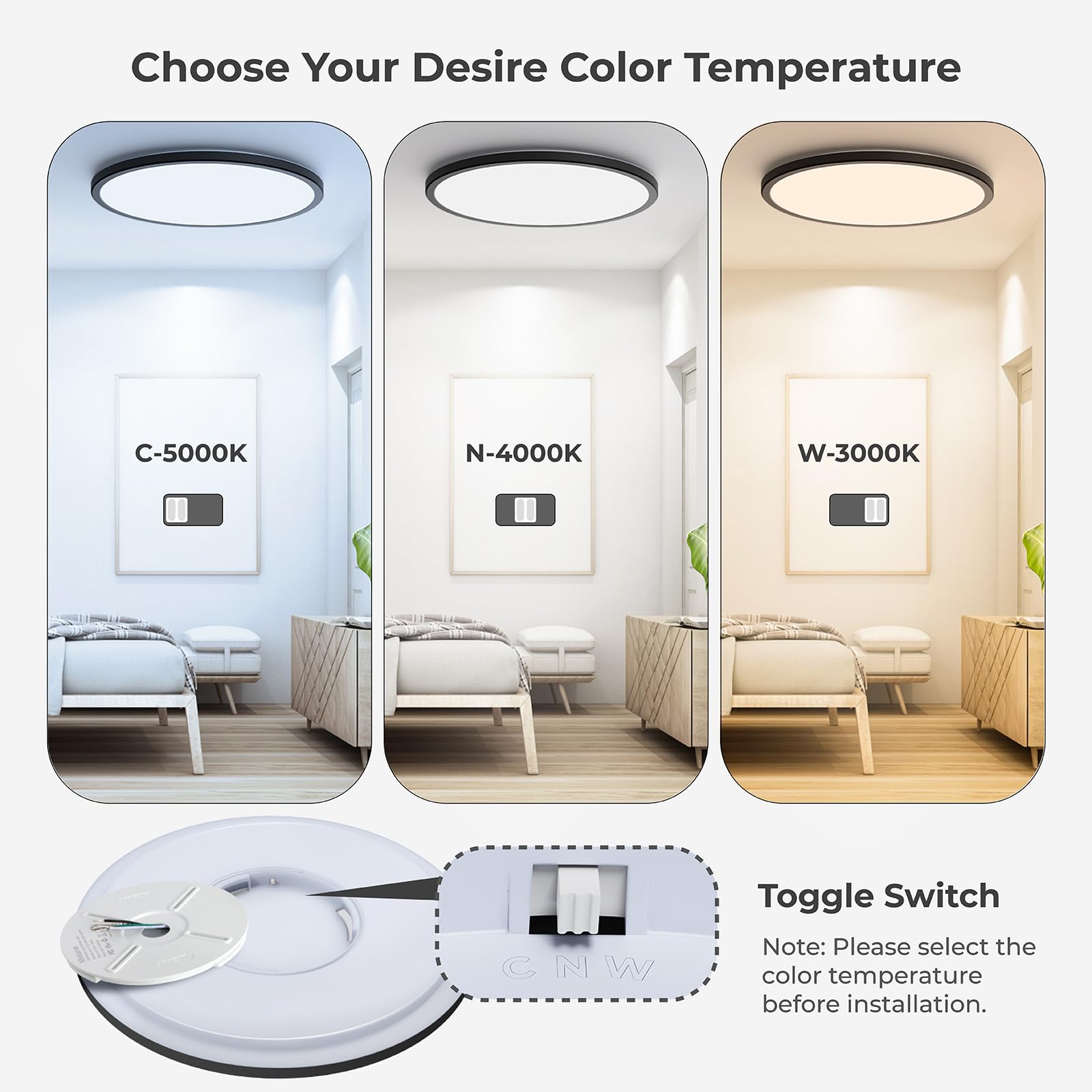 Matane 15.4In Dimmable Led Flush Mount Ceiling Light With Night Light  36W Ceiling Lighting Fixture  3000K/4000K/5000K Selectable  Low Profile Ceiling Lights For Bedroom  Kitchen  Hallway  Black