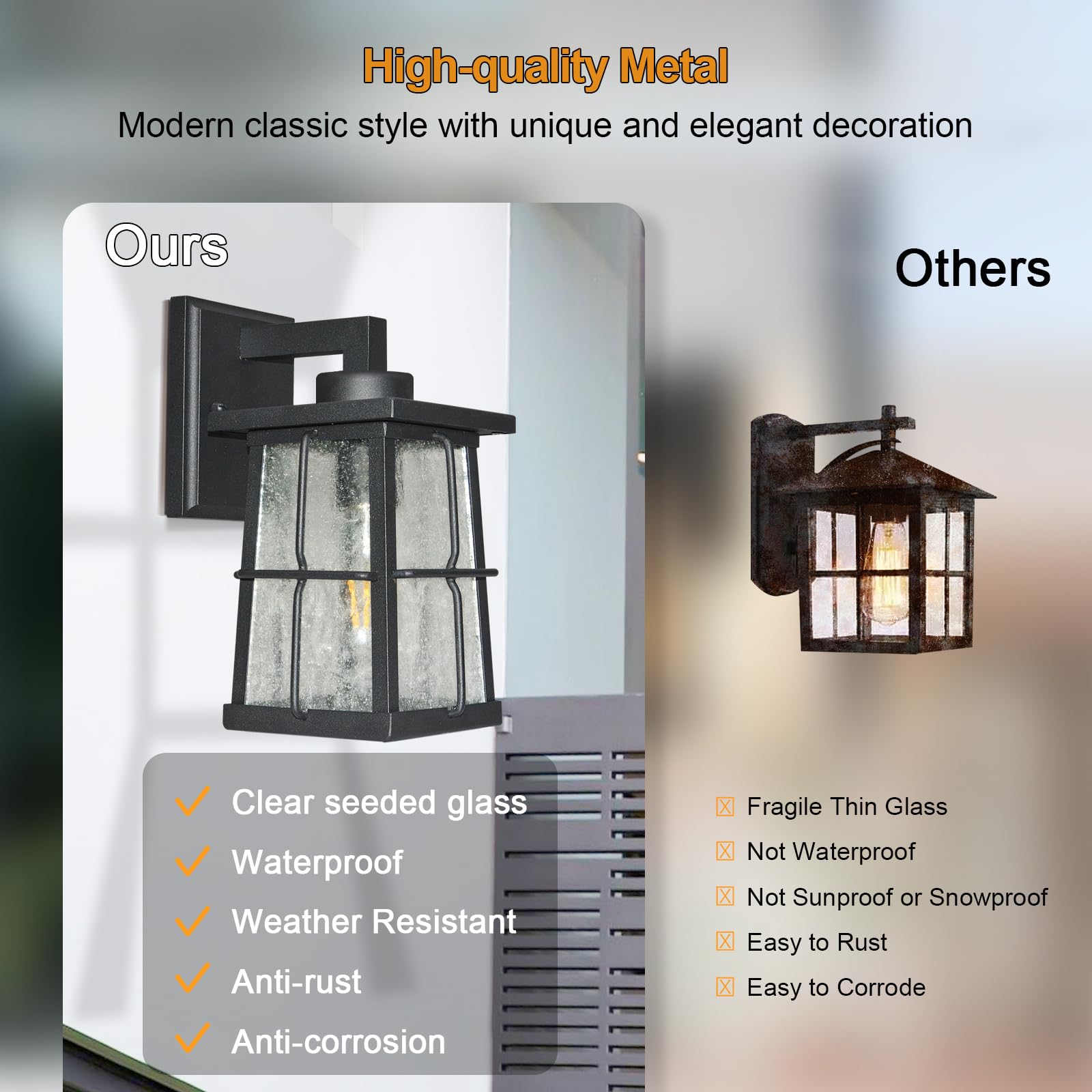 Alvime Outdoor Wall Lights Fixture - Waterproof Black Lantern For Entryway & Patio, E26 Base