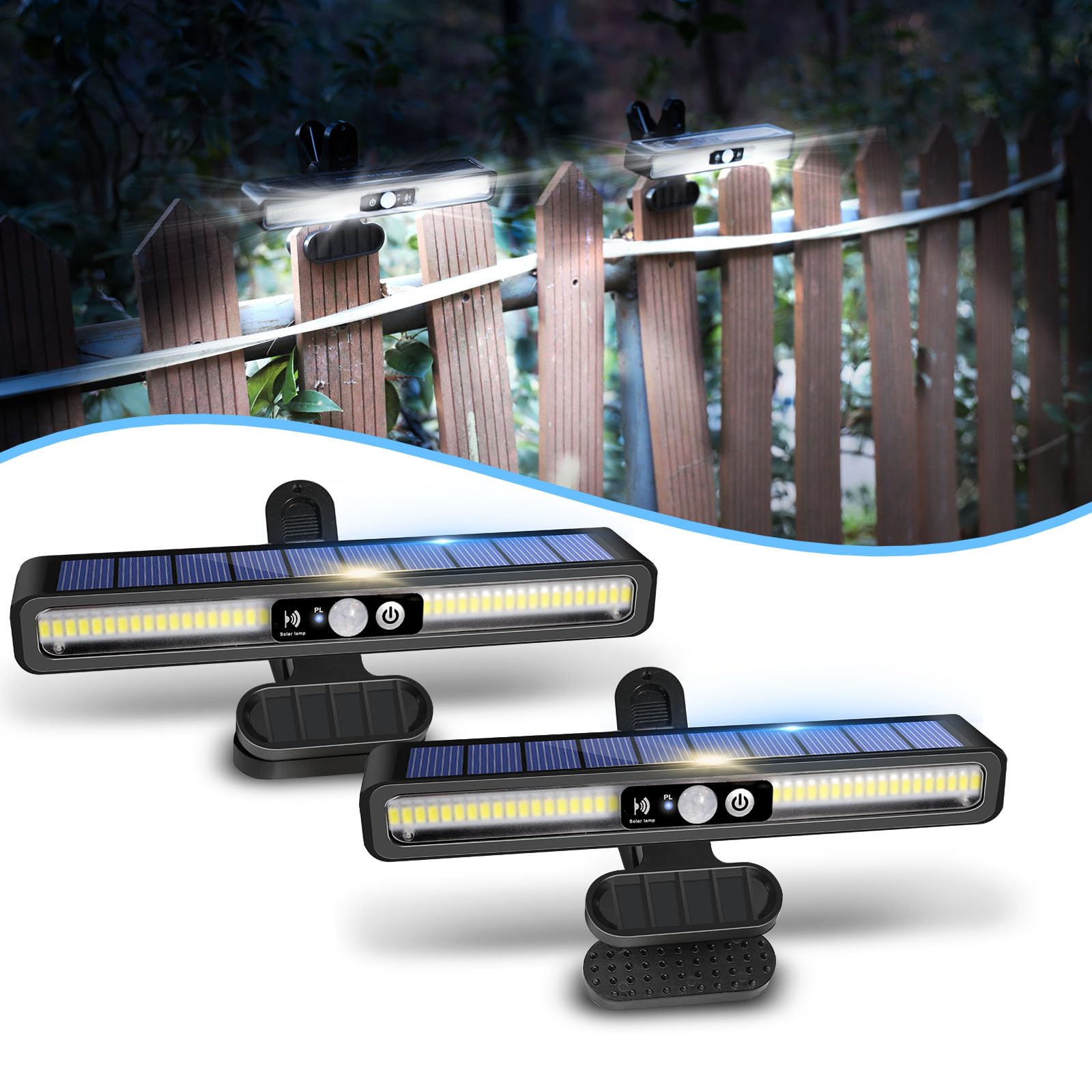 sunlight encounter Clip On Solar Motion Lights, 2 Pack, Waterproof, 36 LEDs, Cool White (6000K), Model SL012WH2