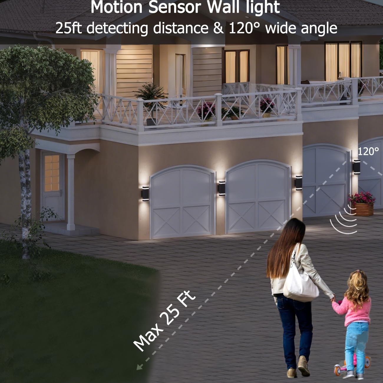 rosykite Motion Sensor Outdoor Wall Lights, 3 Pack Waterproof Aluminum, Dusk to Dawn, 5000K Daylight, Model ROS41047-PIR-3