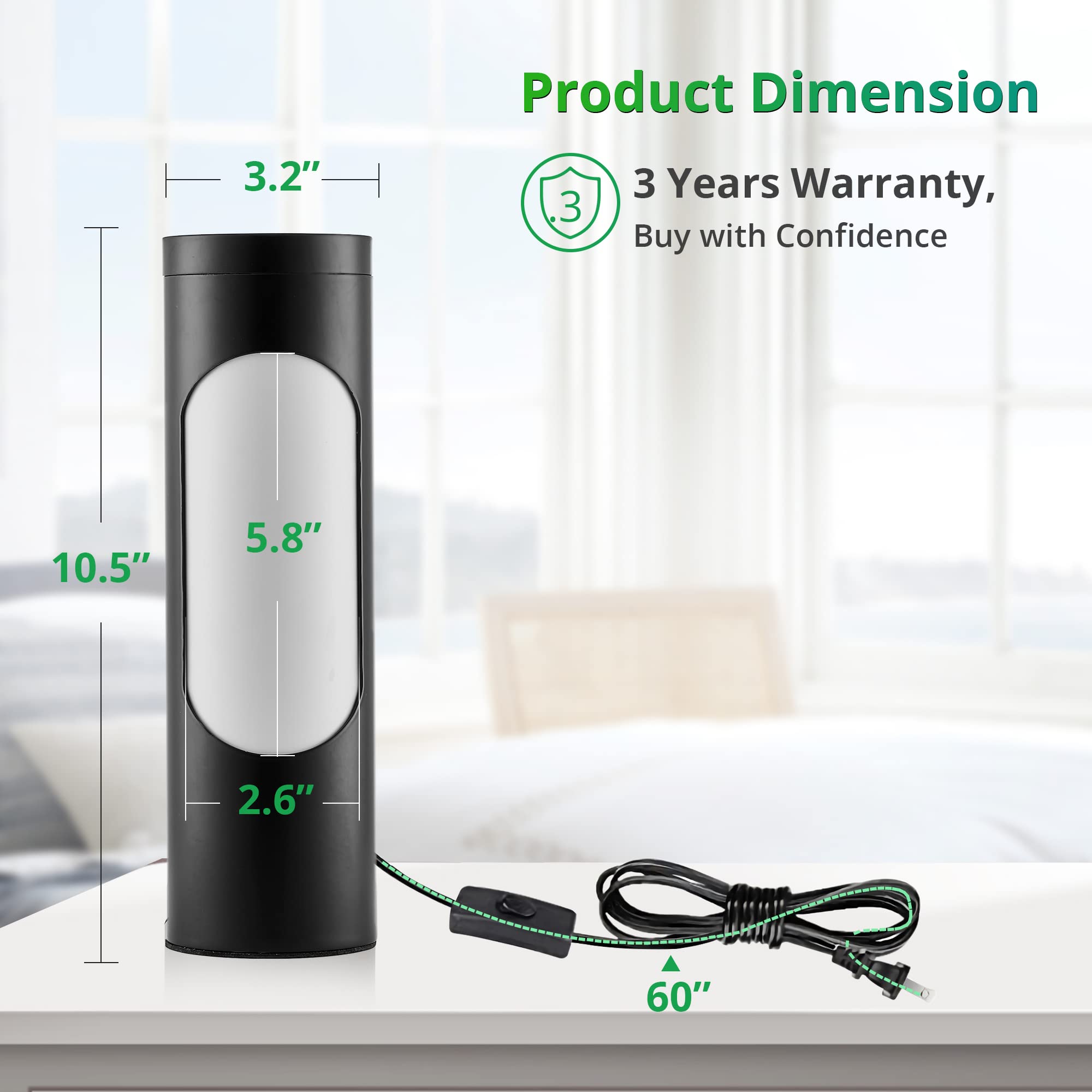 Lediary Kosher Lamp, Reading Lamp For Shabbos, Black Table Lamps And Nightlight For Living Room Bedroom, T10 Bulb Included (4W E