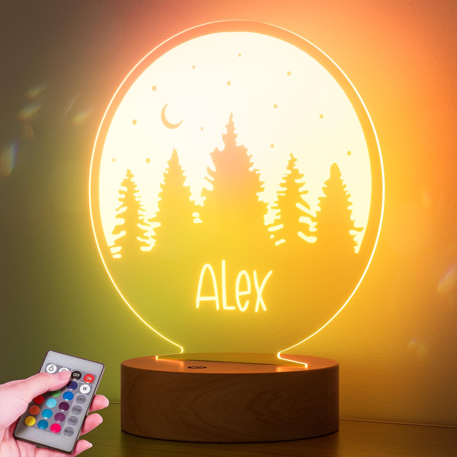 Burst Bird Personalized Baby Gift Name Night Light for Kids Girls Boys Nursery Decor with Forest Nursery Night Light ?Includes R