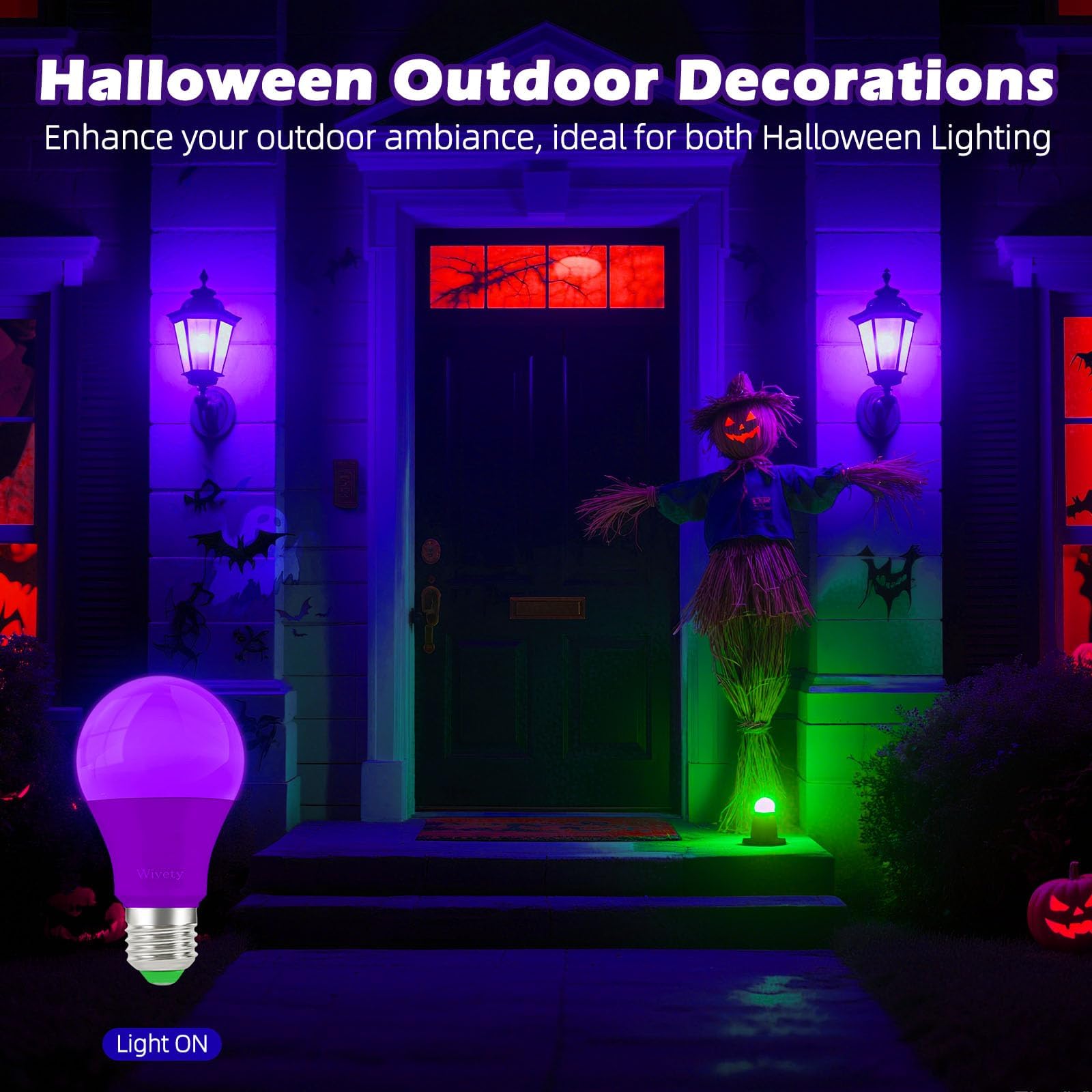 Wivety Purple Light Bulbs  A19 E26 Base  9W Led Purple Light Bulbs For Outdoor Porch  Indoor Party Decoration  Holiday Lighting  Halloween Decorations  Christmas Decoration(6 Packs)