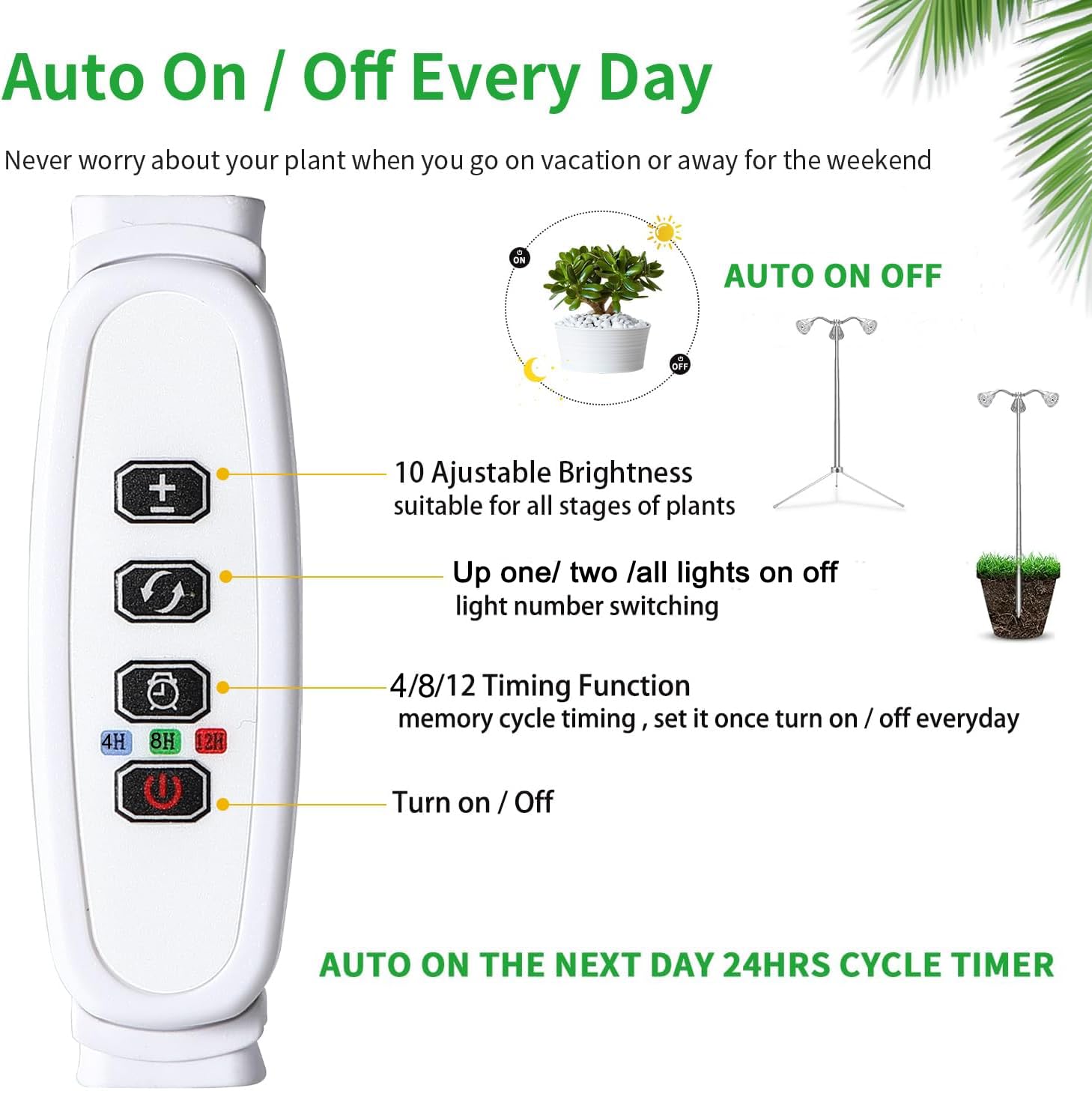 TAURUSY Full Spectrum Grow Light for Indoor Plants, Adjustable 10-55 Inches, Aluminum Alloy, Model Light-She11, Auto On/Off Timer