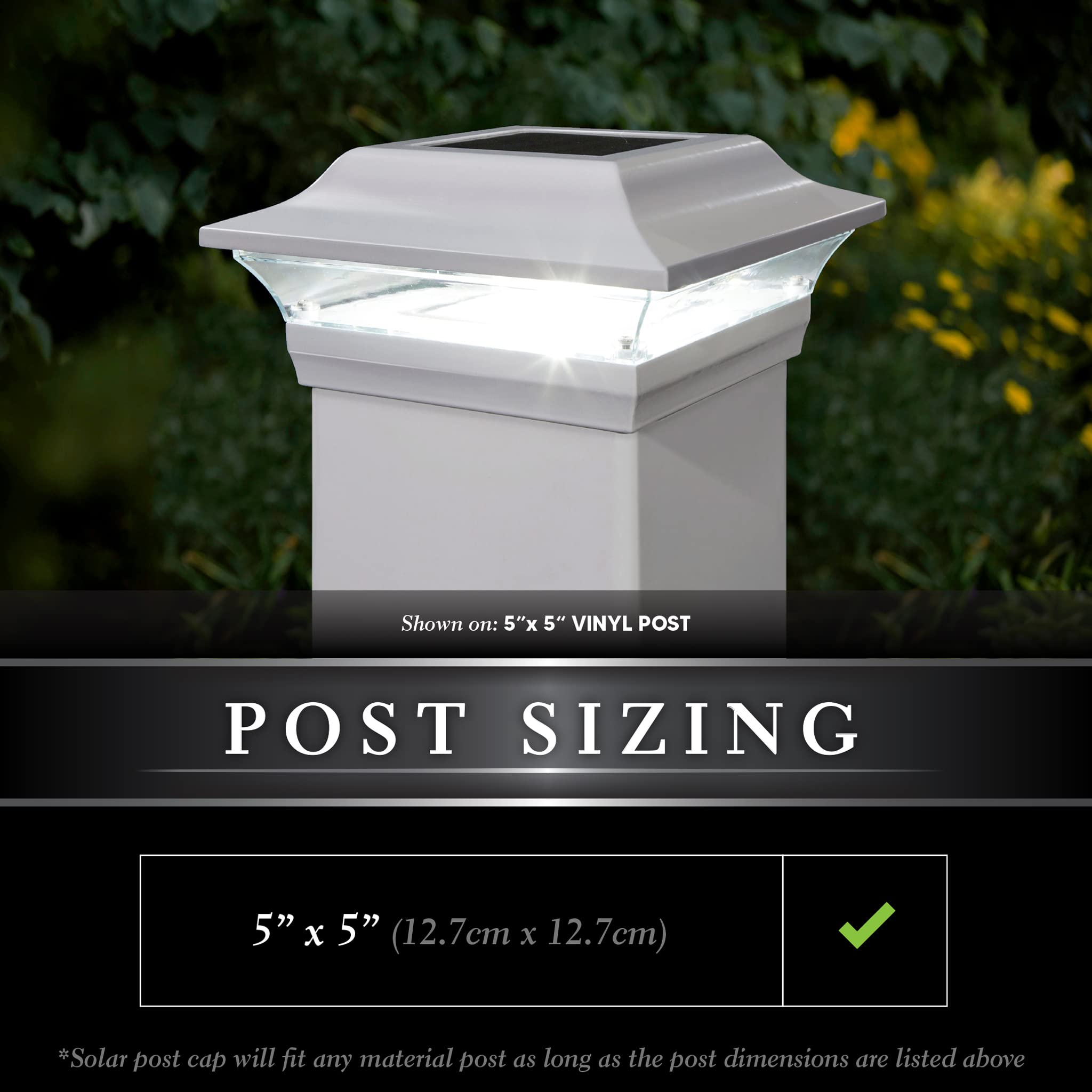 Classy Caps Sl214W Imperial Outdoor Solar Post Cap Fence And Deck Light, Bright White Light, Fits 5&quot; X 5&quot; Post, White Powder Coated Aluminum