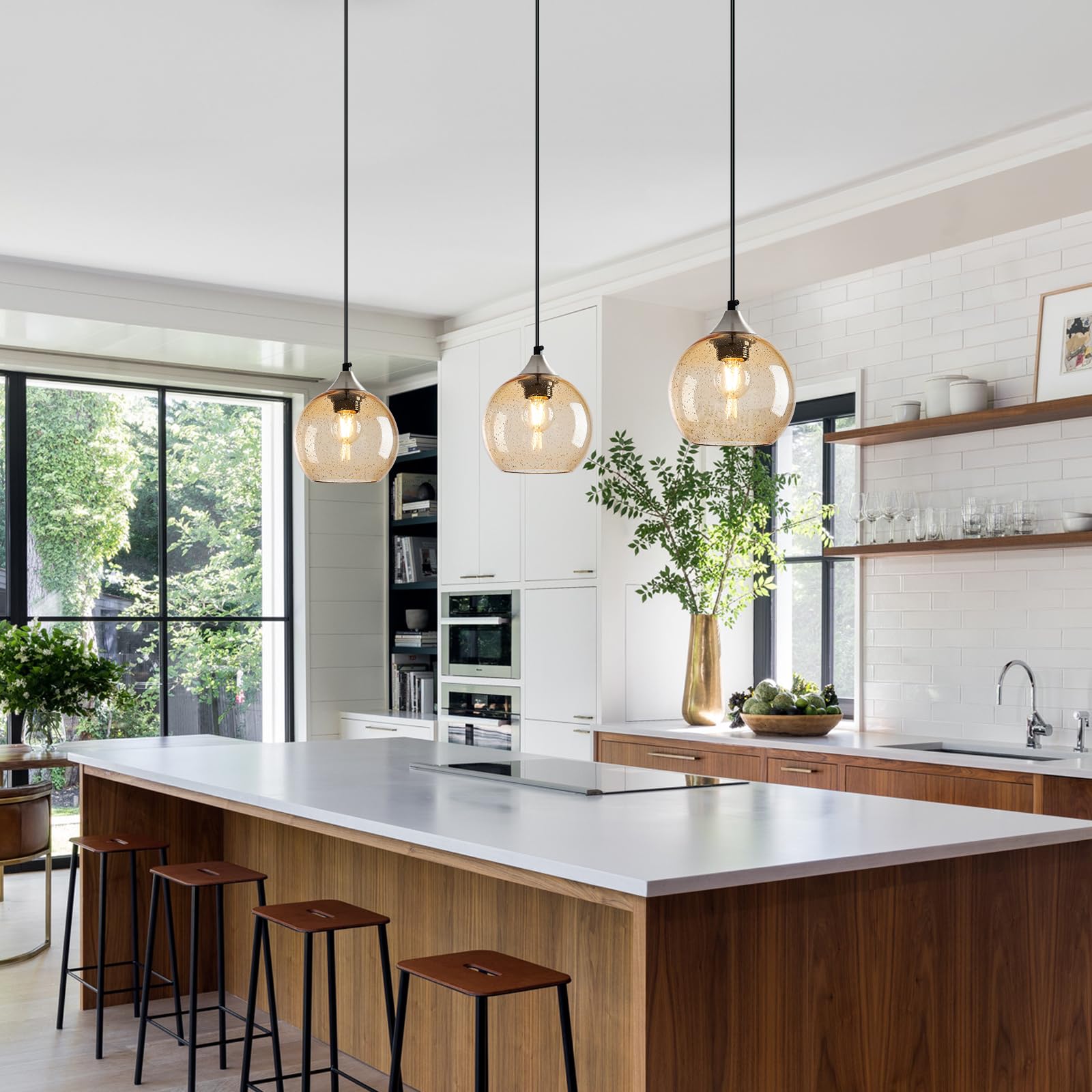 Lbsqj Light Brown Glass Pendant Lights Kitchen Island Globe Pendant Light Fixtures Modern Pendant Lighting For Bedroom Living Dining Room Light Fixture (5.9 In  1 Pack)